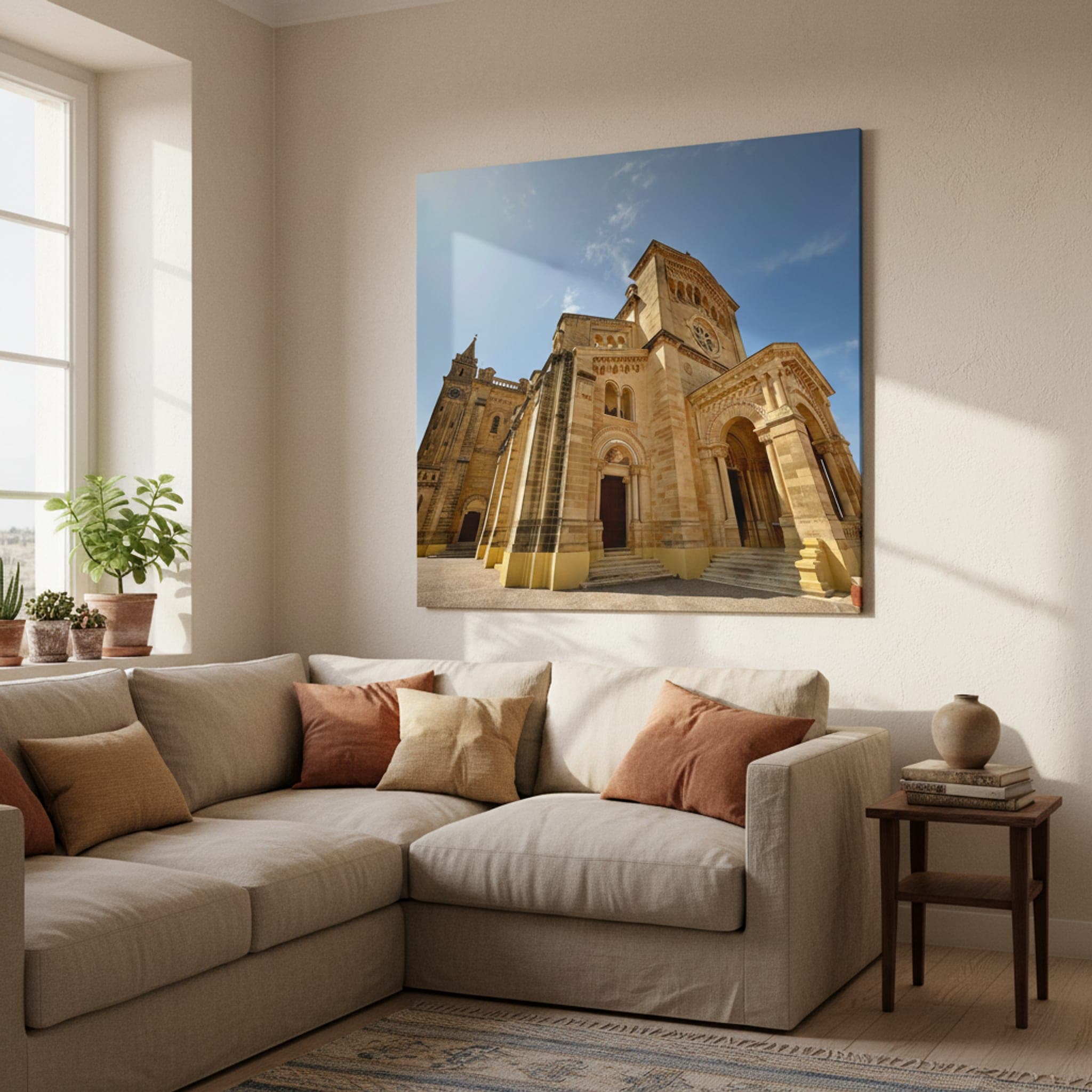 Ta' Pinu Basilica Grandeur shown as a canvas print in a styled interior, view 1 of 3