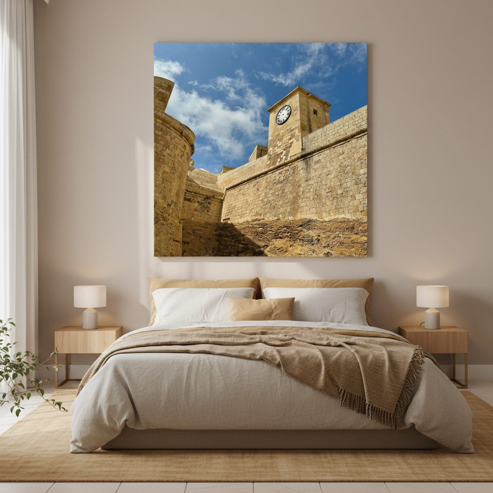 Stone Timekeeper of Malta shown as a canvas print in a styled interior, view 2 of 3