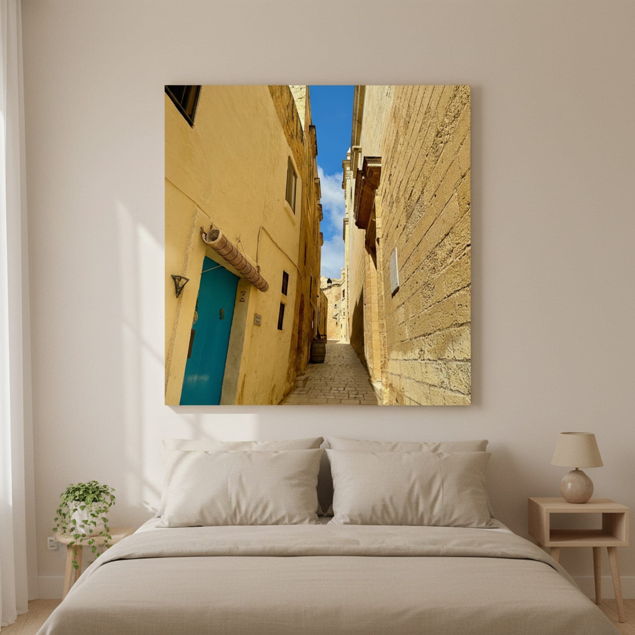 Malta's Sunken Alley shown as a canvas print in a styled interior, view 3 of 3