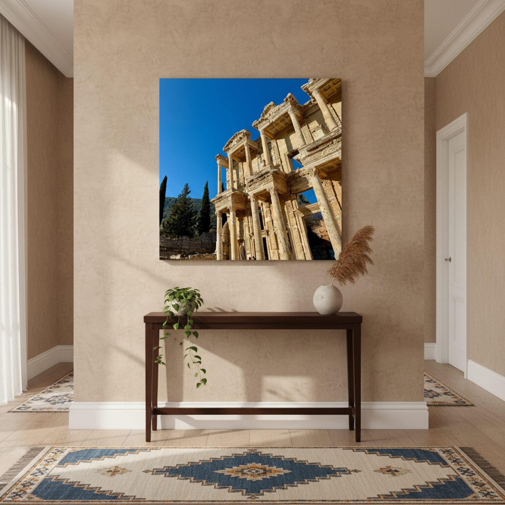 Ancient Echoes in Ephesus shown as a canvas print in a styled interior, view 2 of 3
