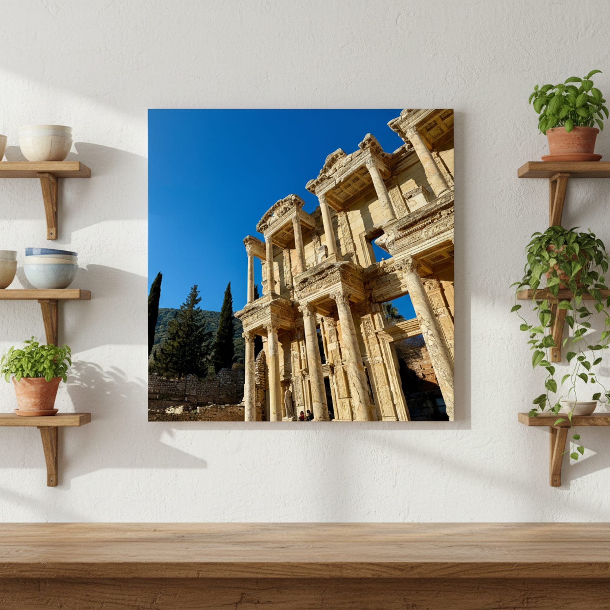 Ancient Echoes in Ephesus shown as a canvas print in a styled interior, view 1 of 3