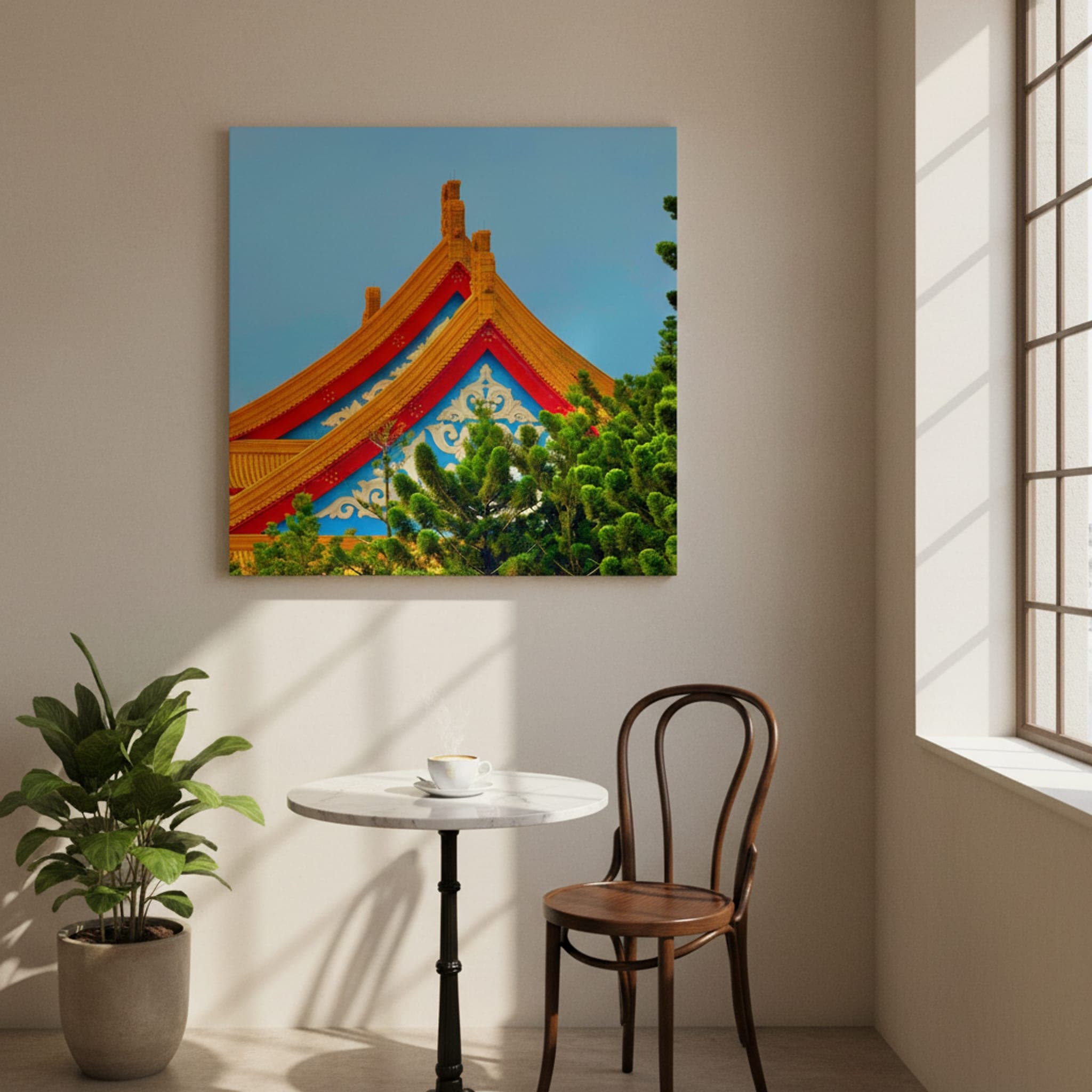 Golden Roofs of Taipei shown as a canvas print in a styled interior, view 1 of 3
