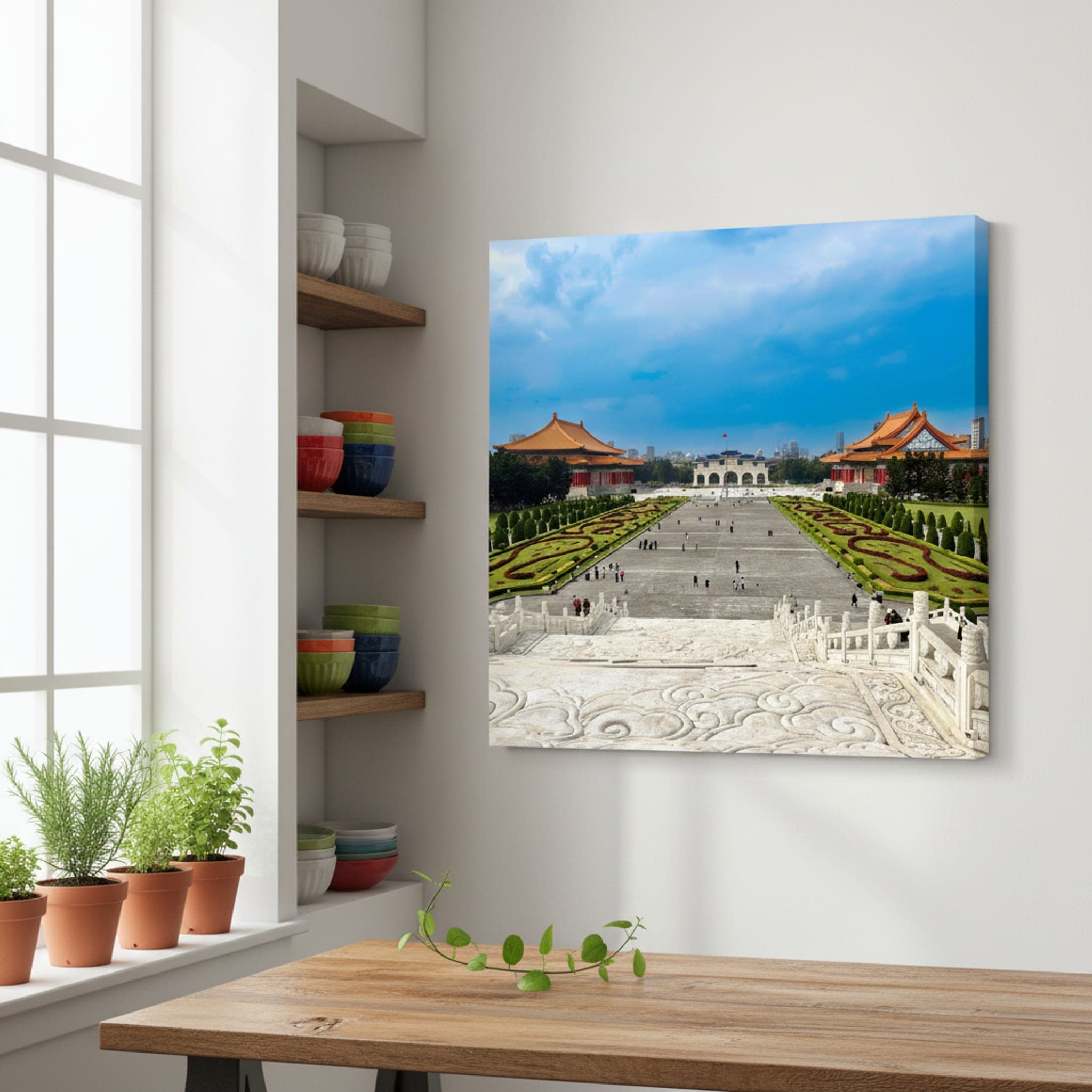 Taipei's Grand Plaza shown as a canvas print in a styled interior, view 1 of 3