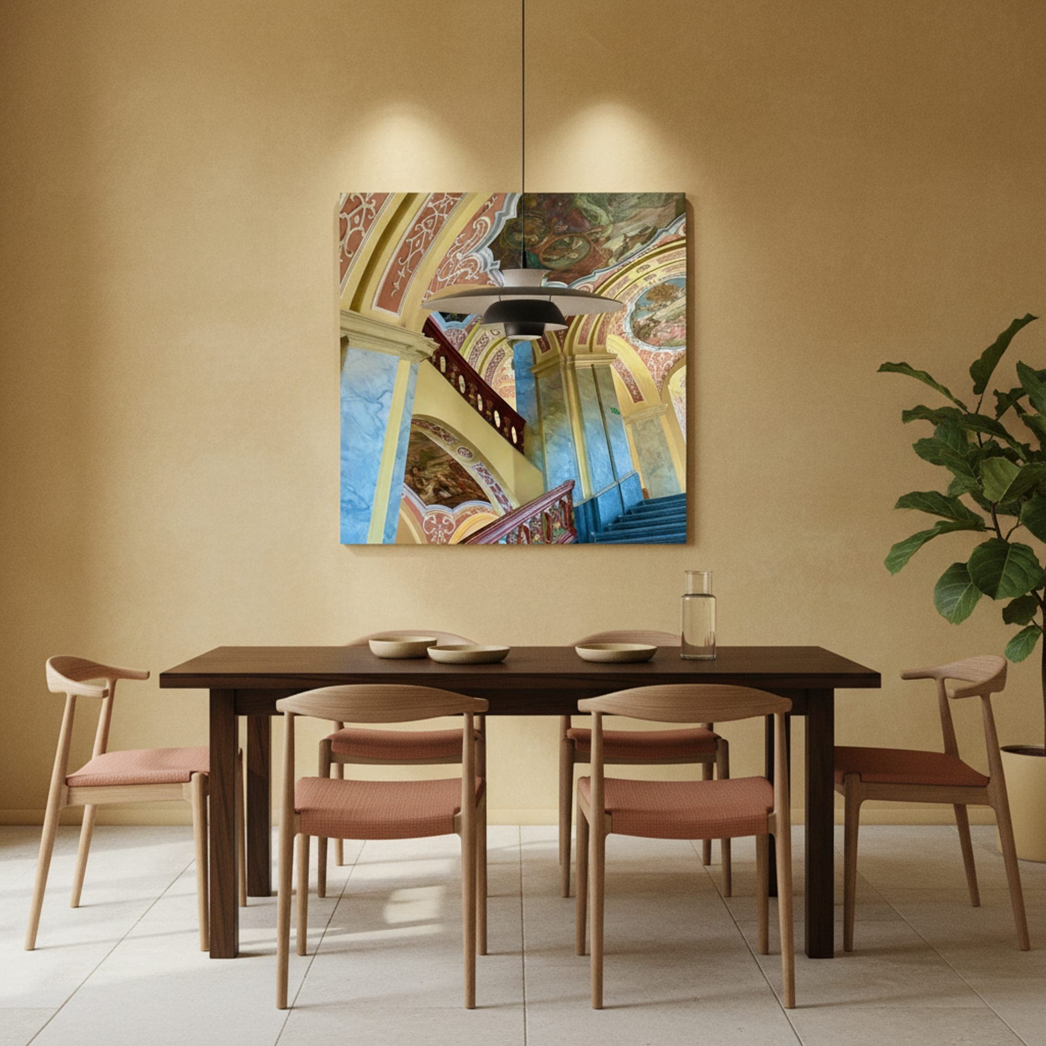 Wrocław's Painted Stairway shown as a canvas print in a styled interior, view 3 of 3