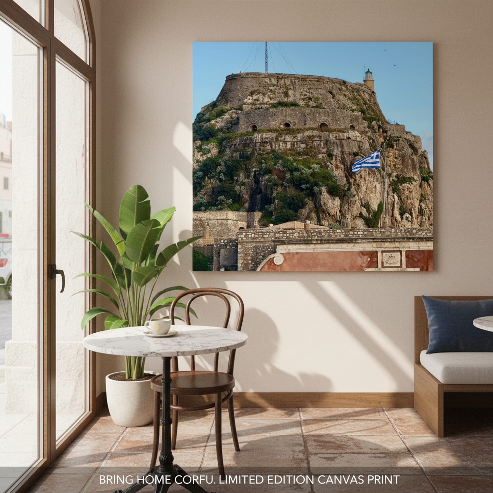 Corfu's Guardian Beacon shown as a canvas print in a styled interior, view 3 of 3
