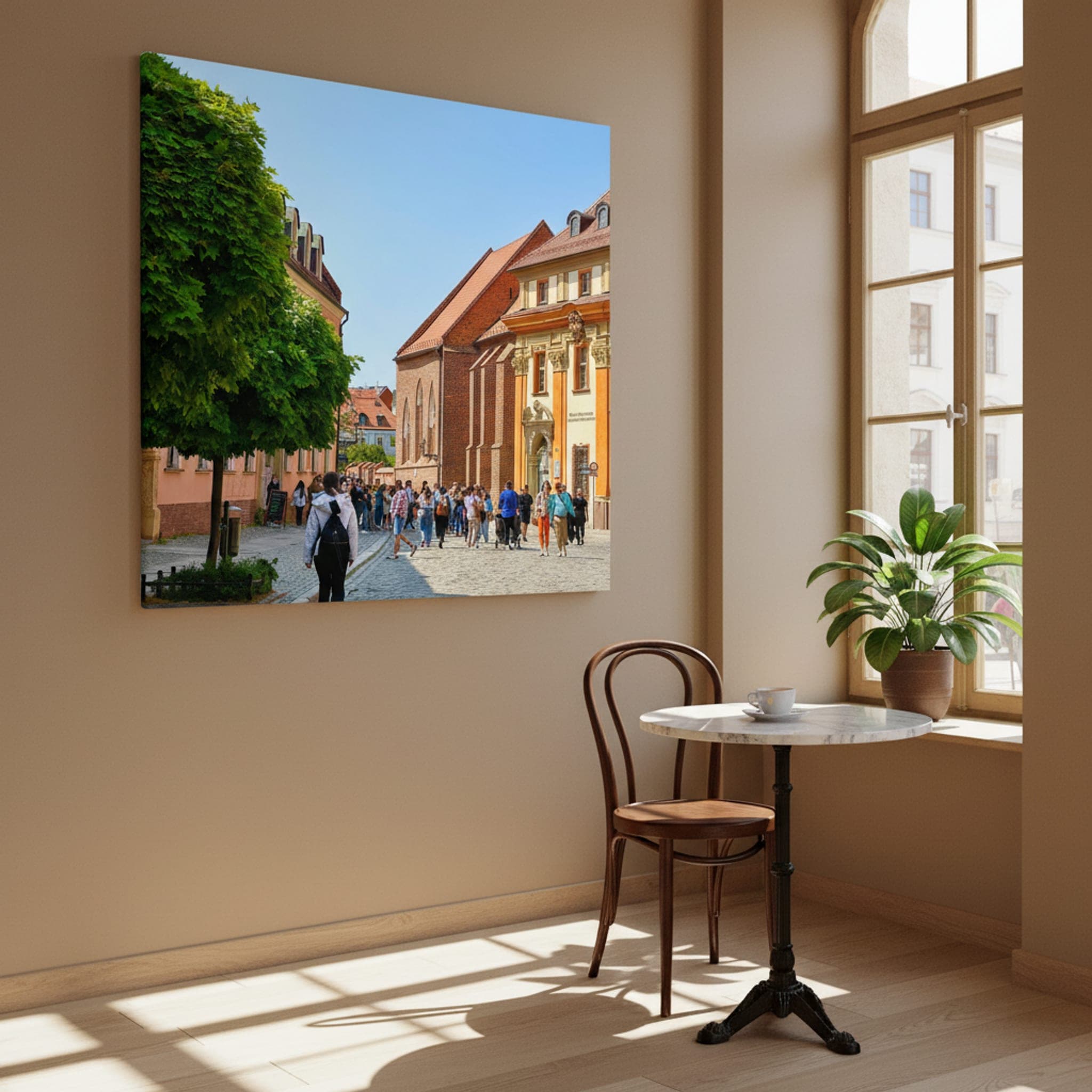 Wrocław Cobblestone Charm shown as a canvas print in a styled interior, view 2 of 3