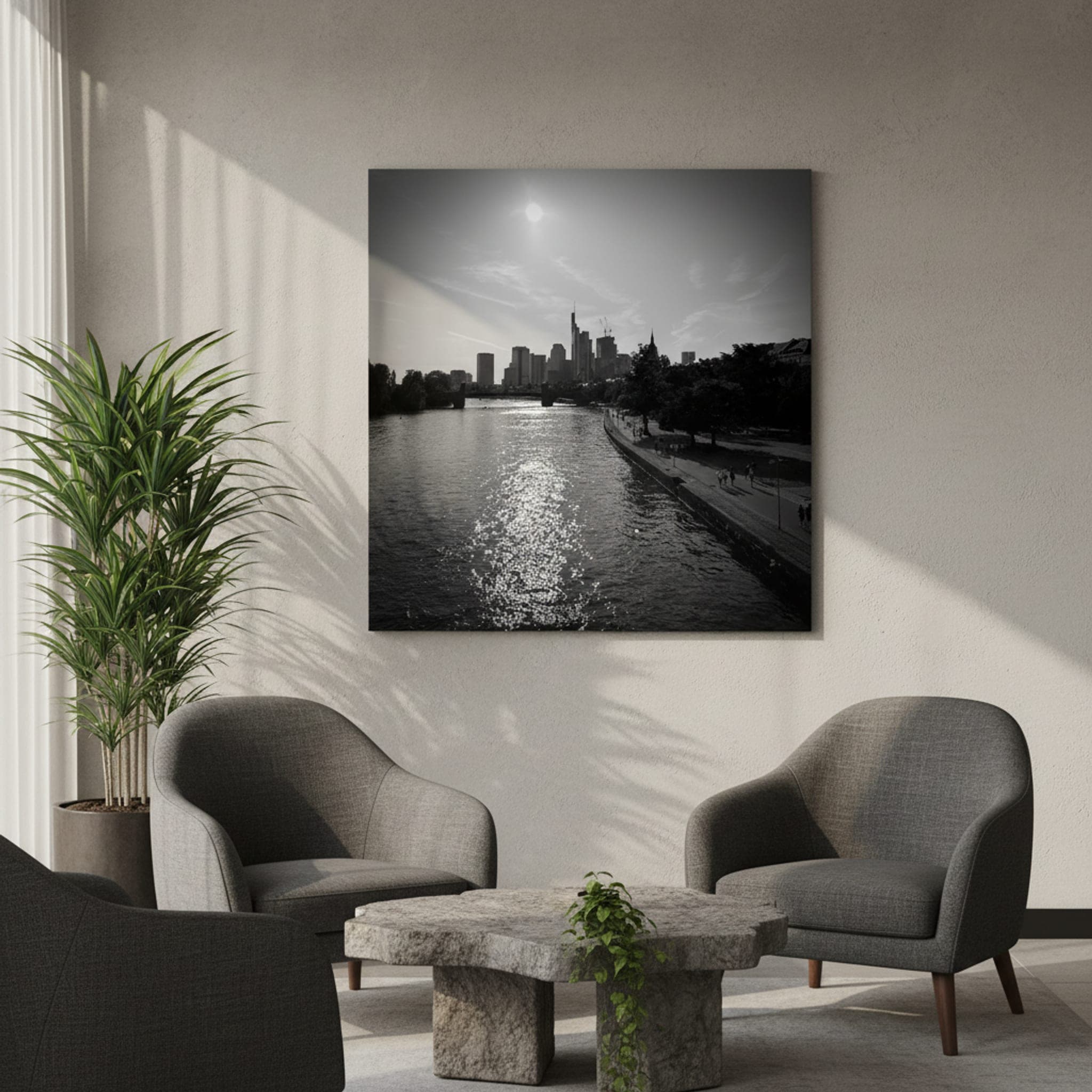 Frankfurt River Glow shown as a canvas print in a styled interior, view 3 of 3