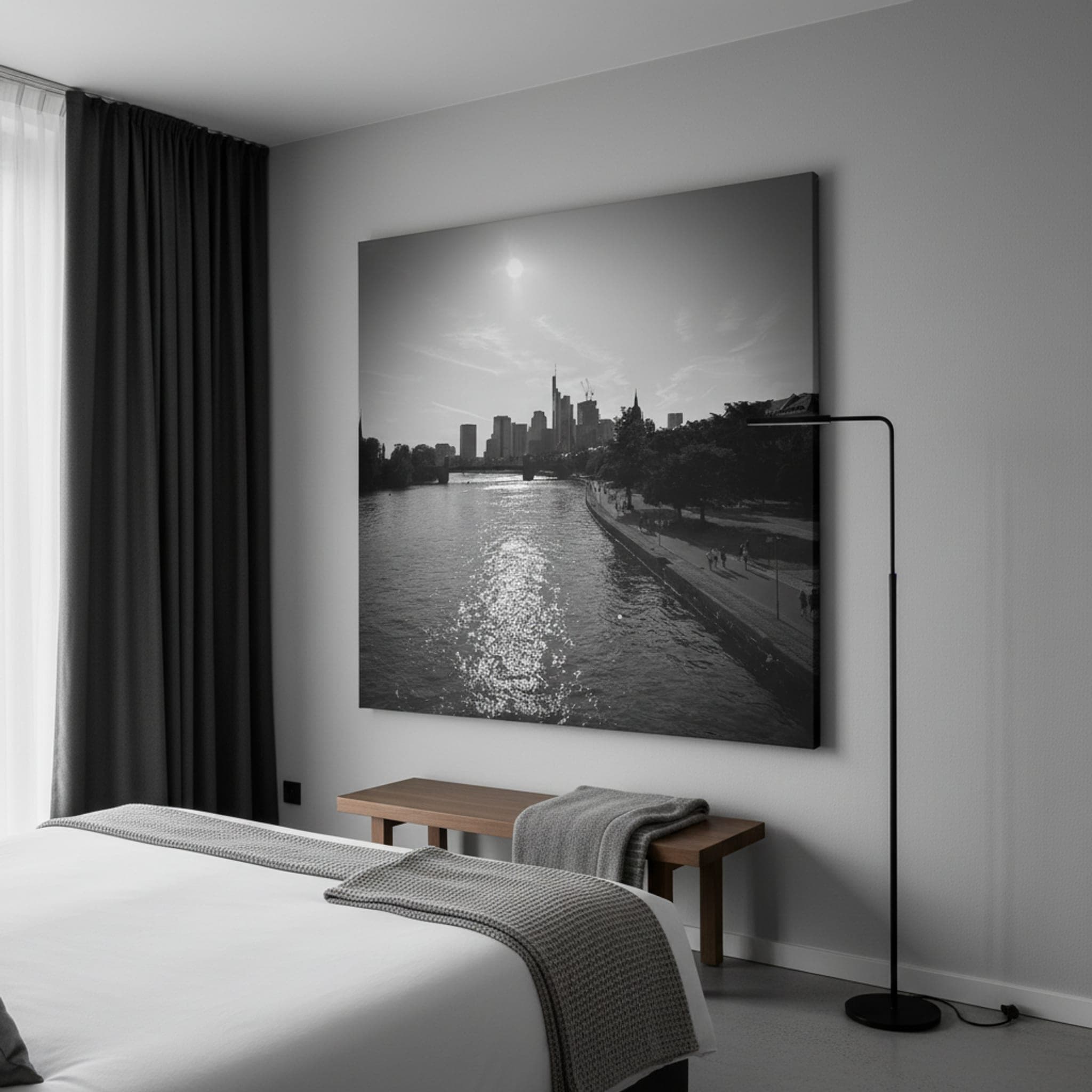 Frankfurt River Glow shown as a canvas print in a styled interior, view 2 of 3