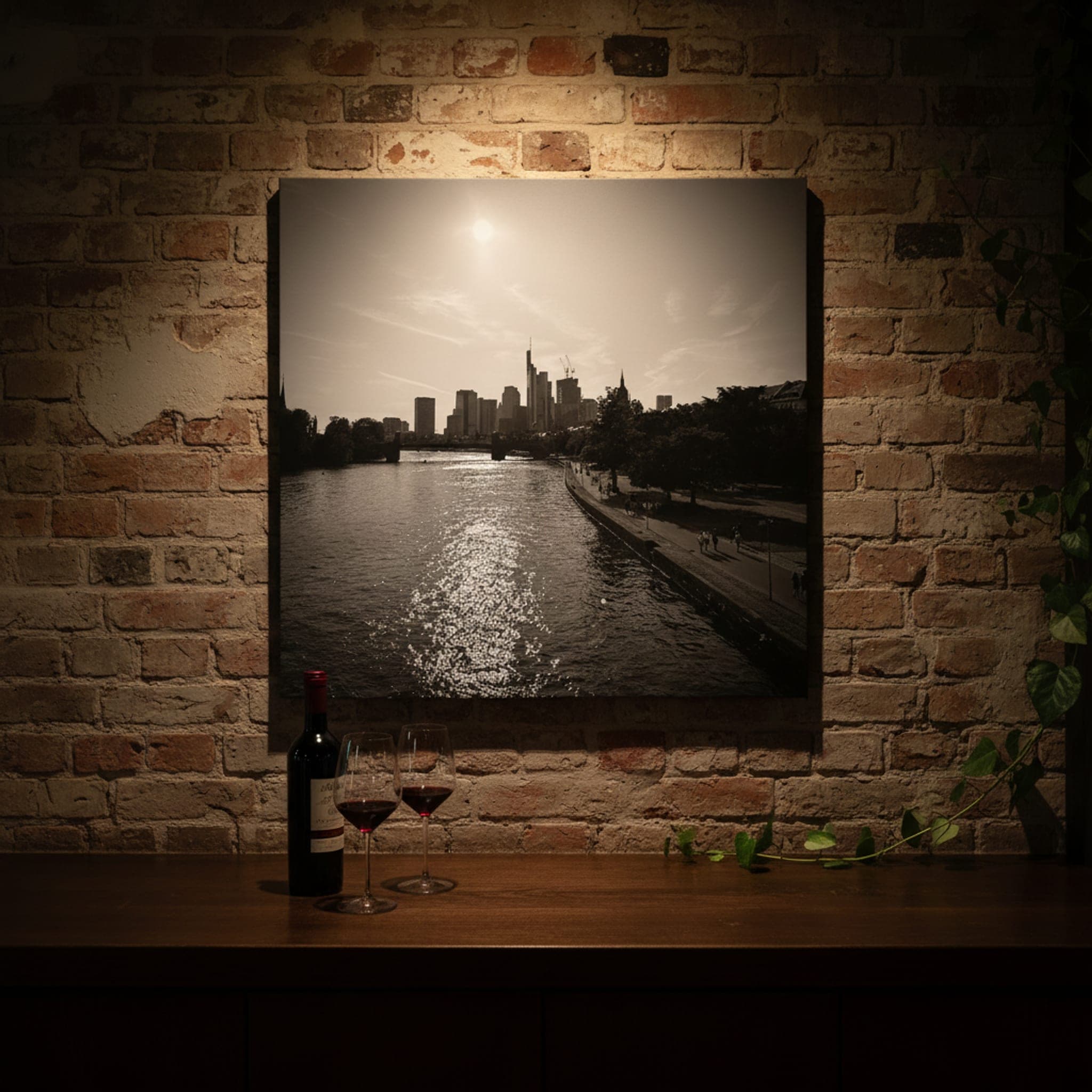Frankfurt River Glow shown as a canvas print in a styled interior, view 1 of 3