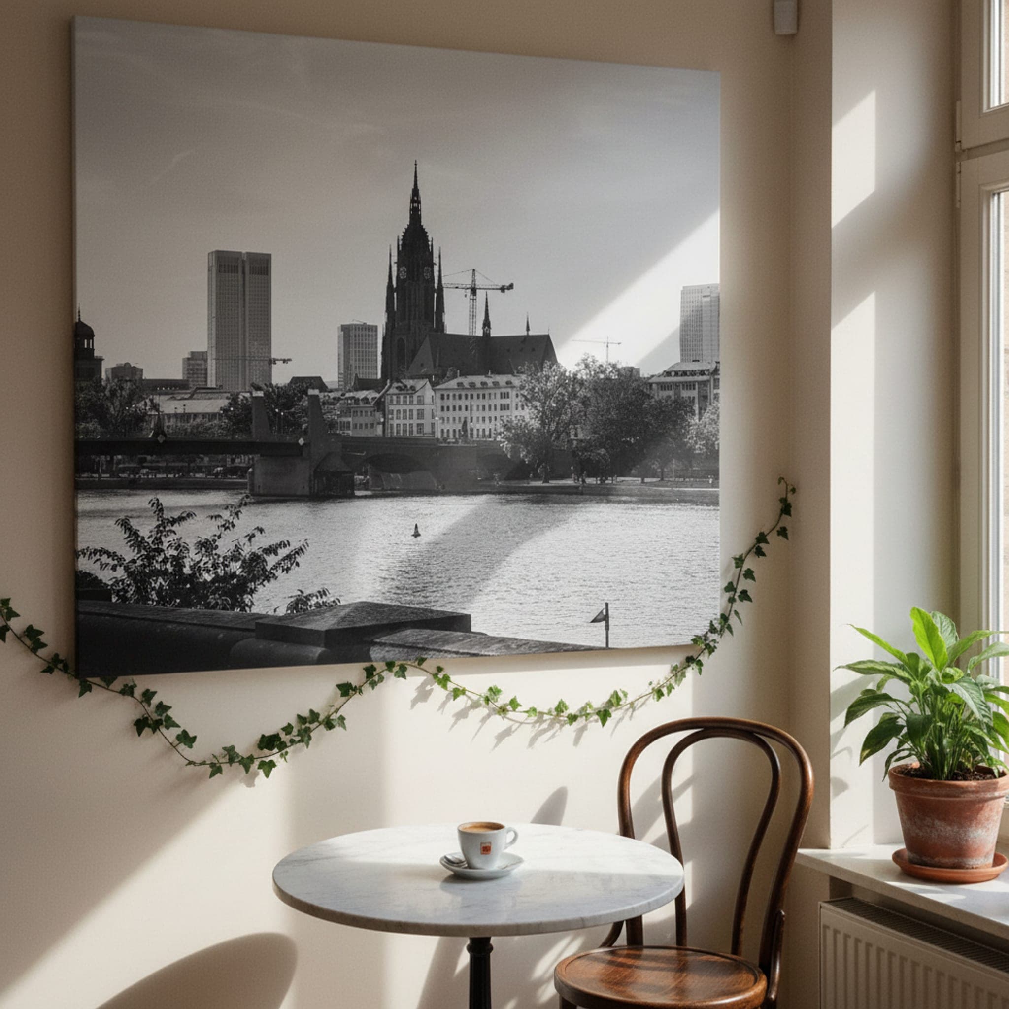 Frankfurt Cathedral's Grandeur shown as a canvas print in a styled interior, view 3 of 3