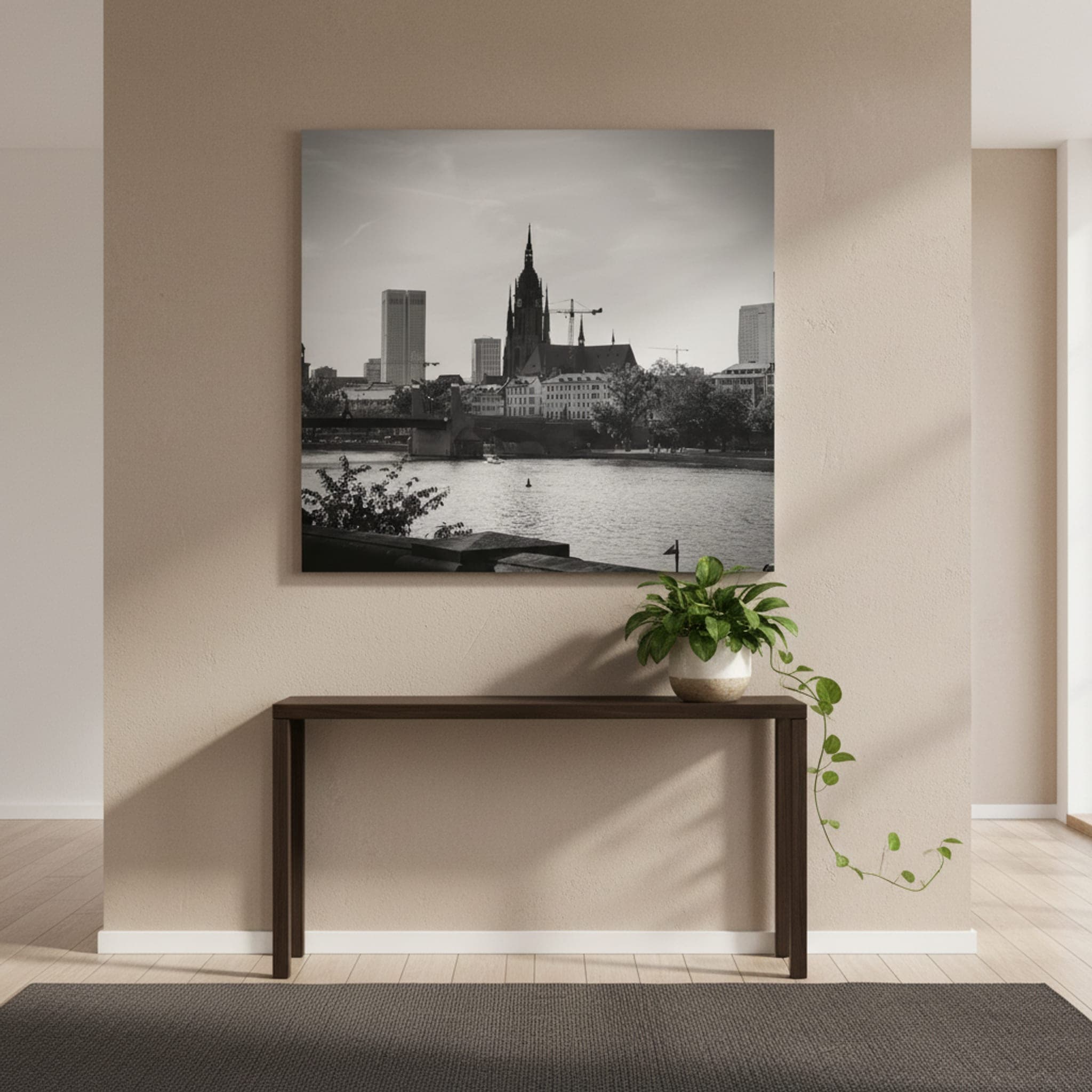 Frankfurt Cathedral's Grandeur shown as a canvas print in a styled interior, view 2 of 3