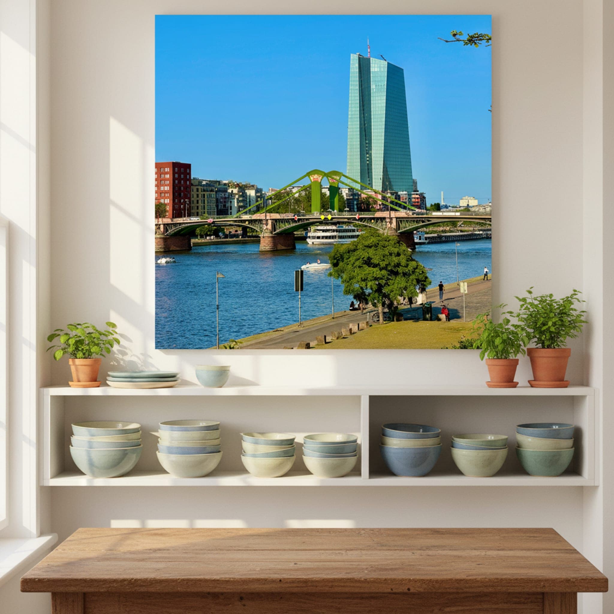 Frankfurt River Serenity shown as a canvas print in a styled interior, view 1 of 3