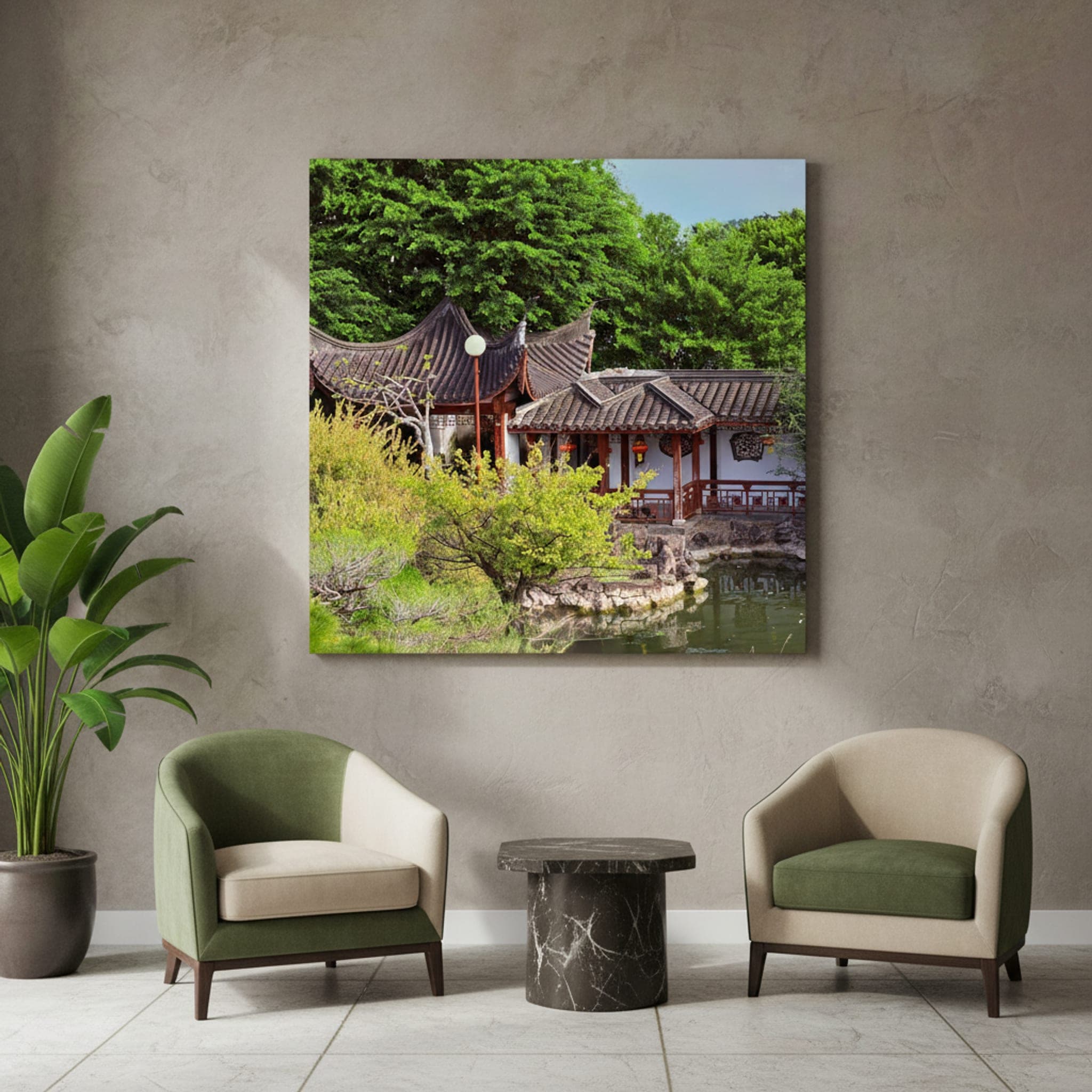 Okinawa Garden Serenity shown as a canvas print in a styled interior, view 3 of 3