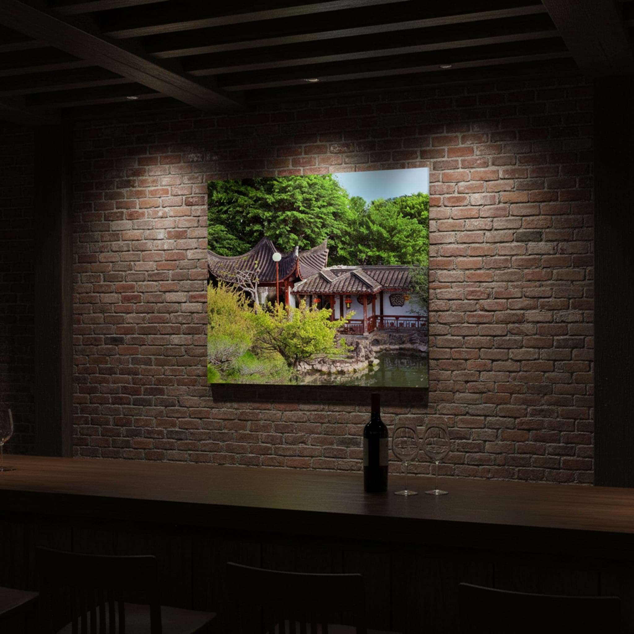 Okinawa Garden Serenity shown as a canvas print in a styled interior, view 1 of 3