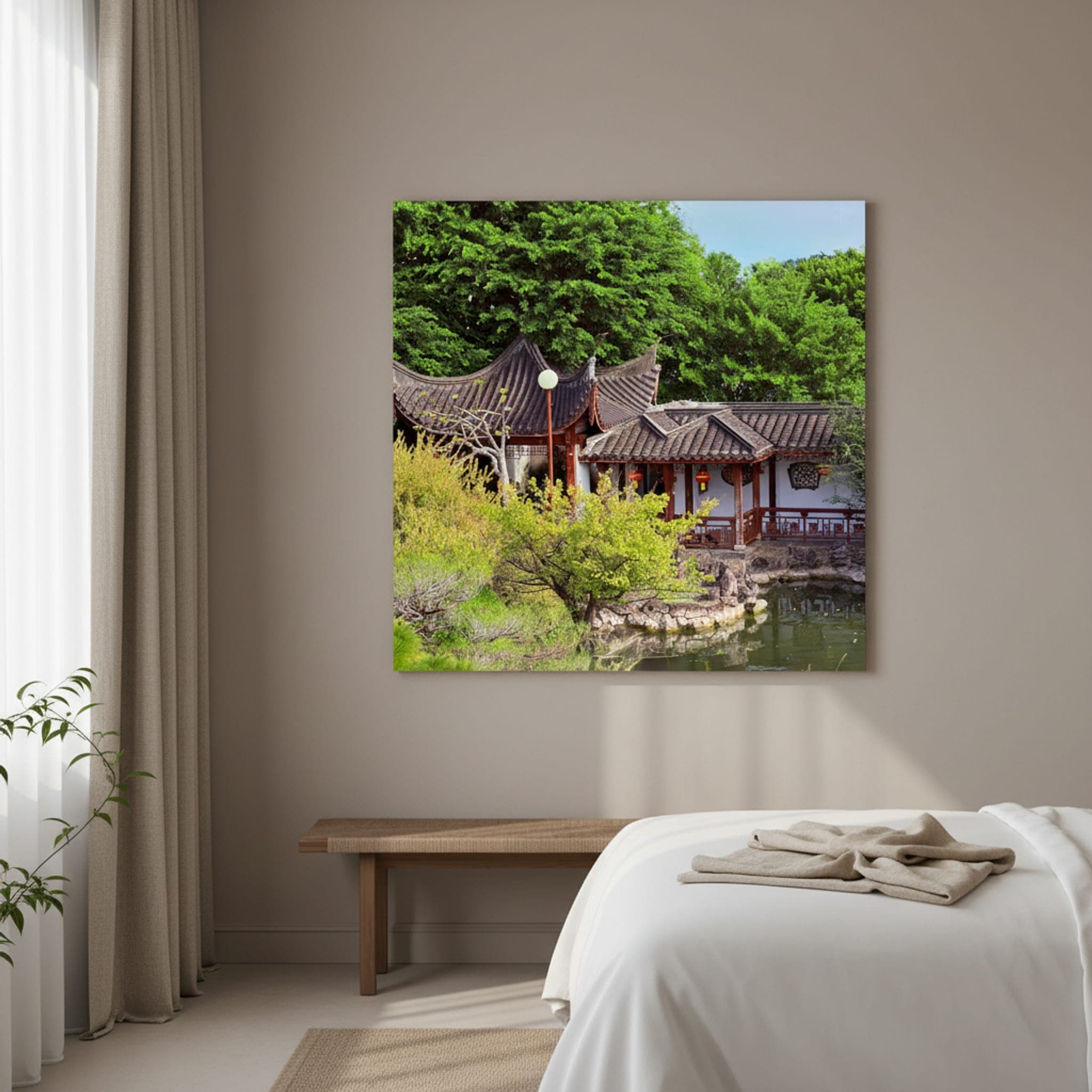 Okinawa Garden Serenity shown as a canvas print in a styled interior, view 2 of 3