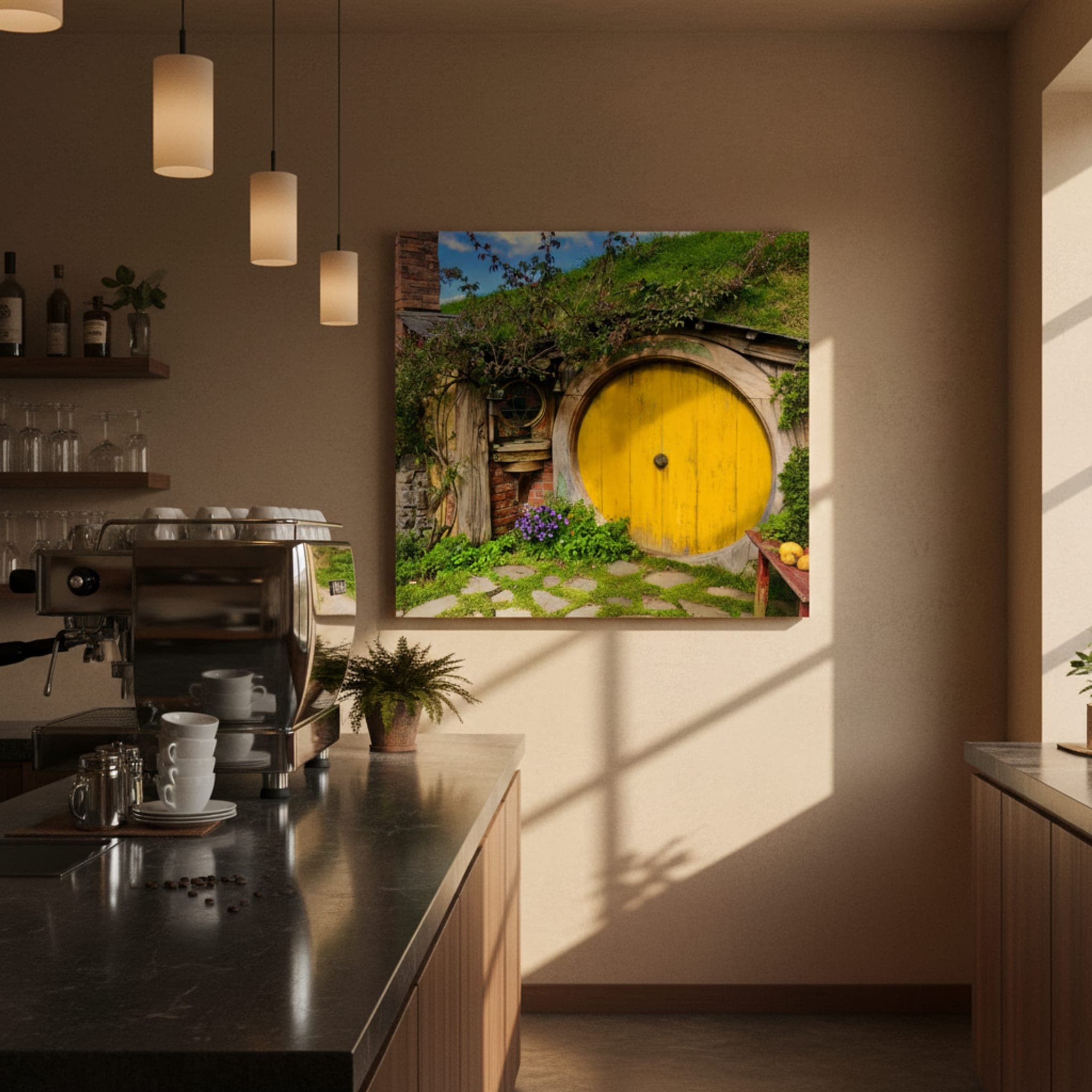 Yellow Door Sanctuary shown as a canvas print in a styled interior, view 1 of 3