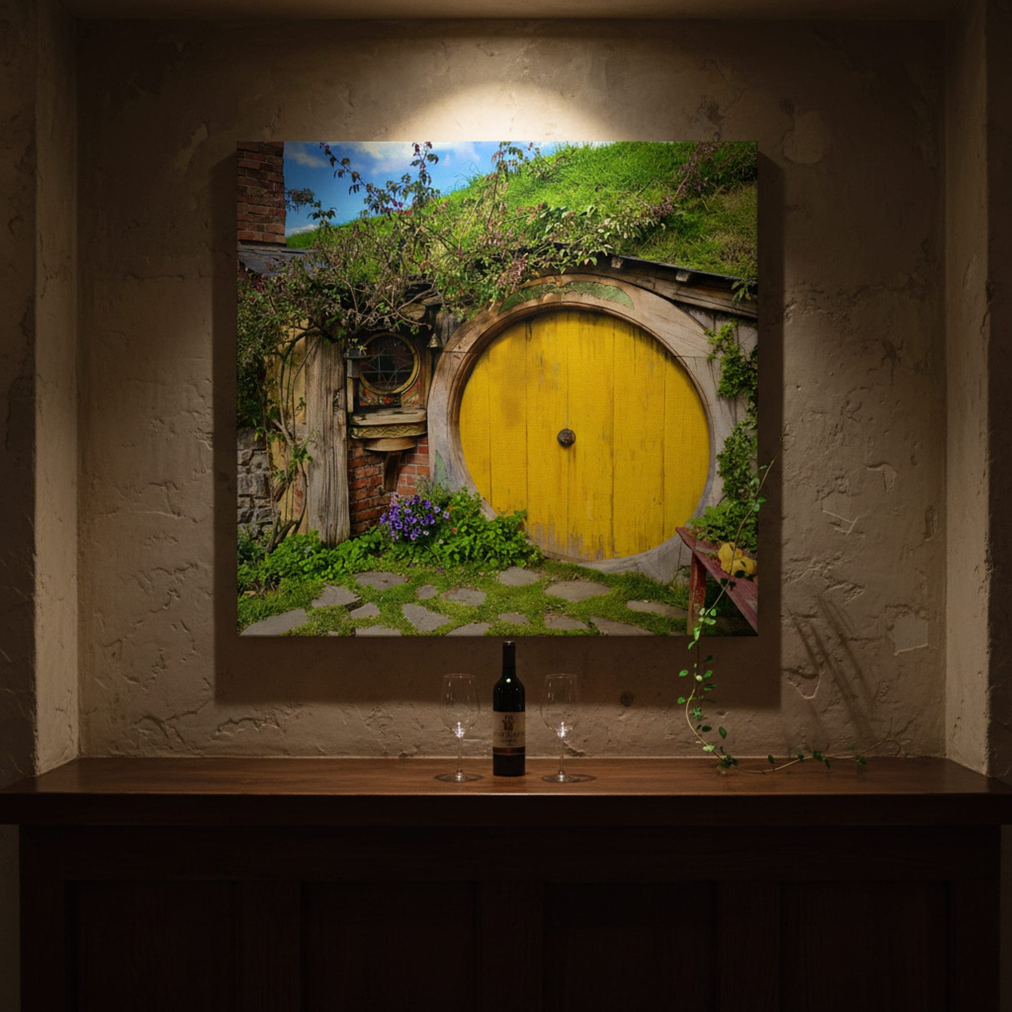Yellow Door Sanctuary shown as a canvas print in a styled interior, view 3 of 3