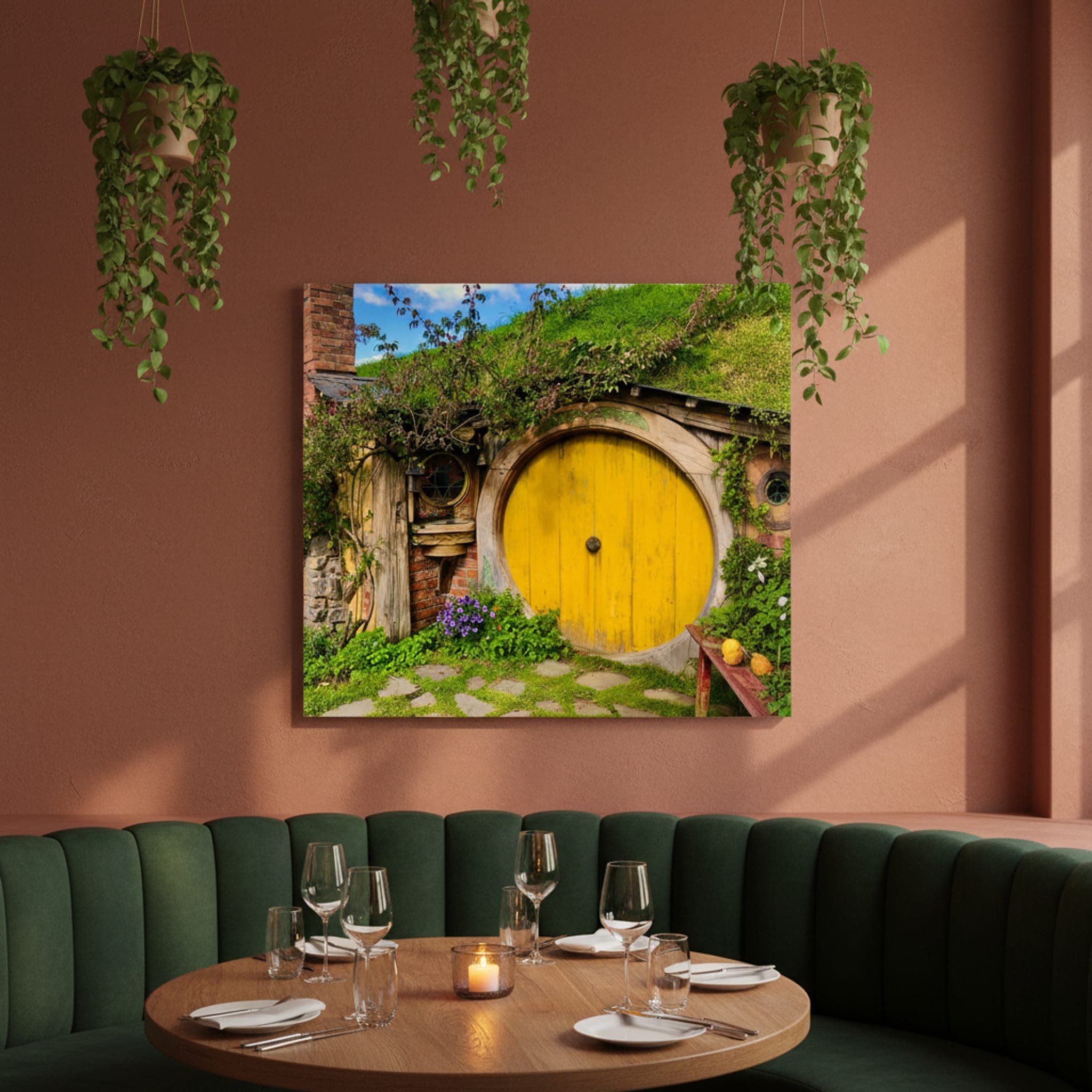 Yellow Door Sanctuary shown as a canvas print in a styled interior, view 2 of 3