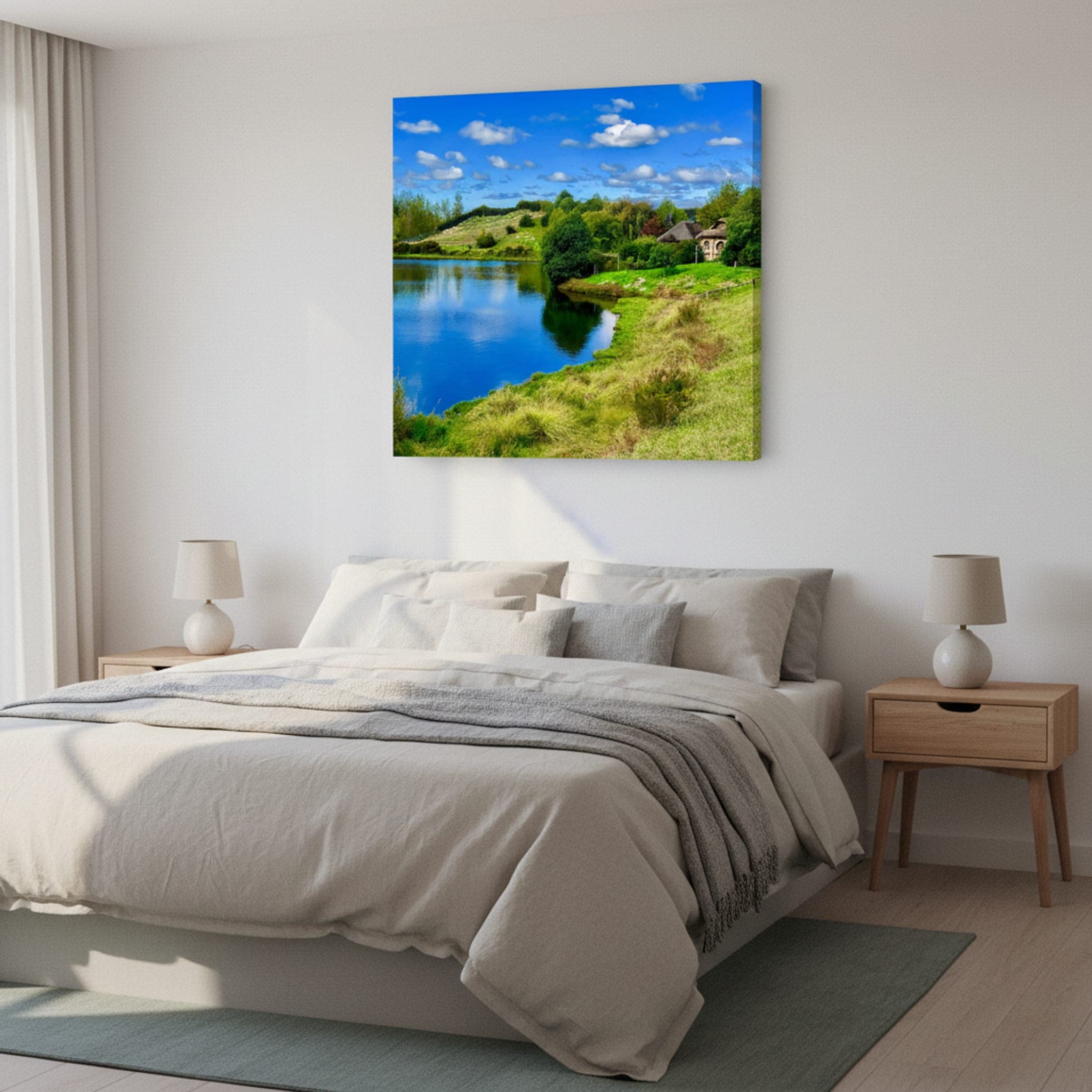 Hobbiton's Gentle Shore shown as a canvas print in a styled interior, view 3 of 3