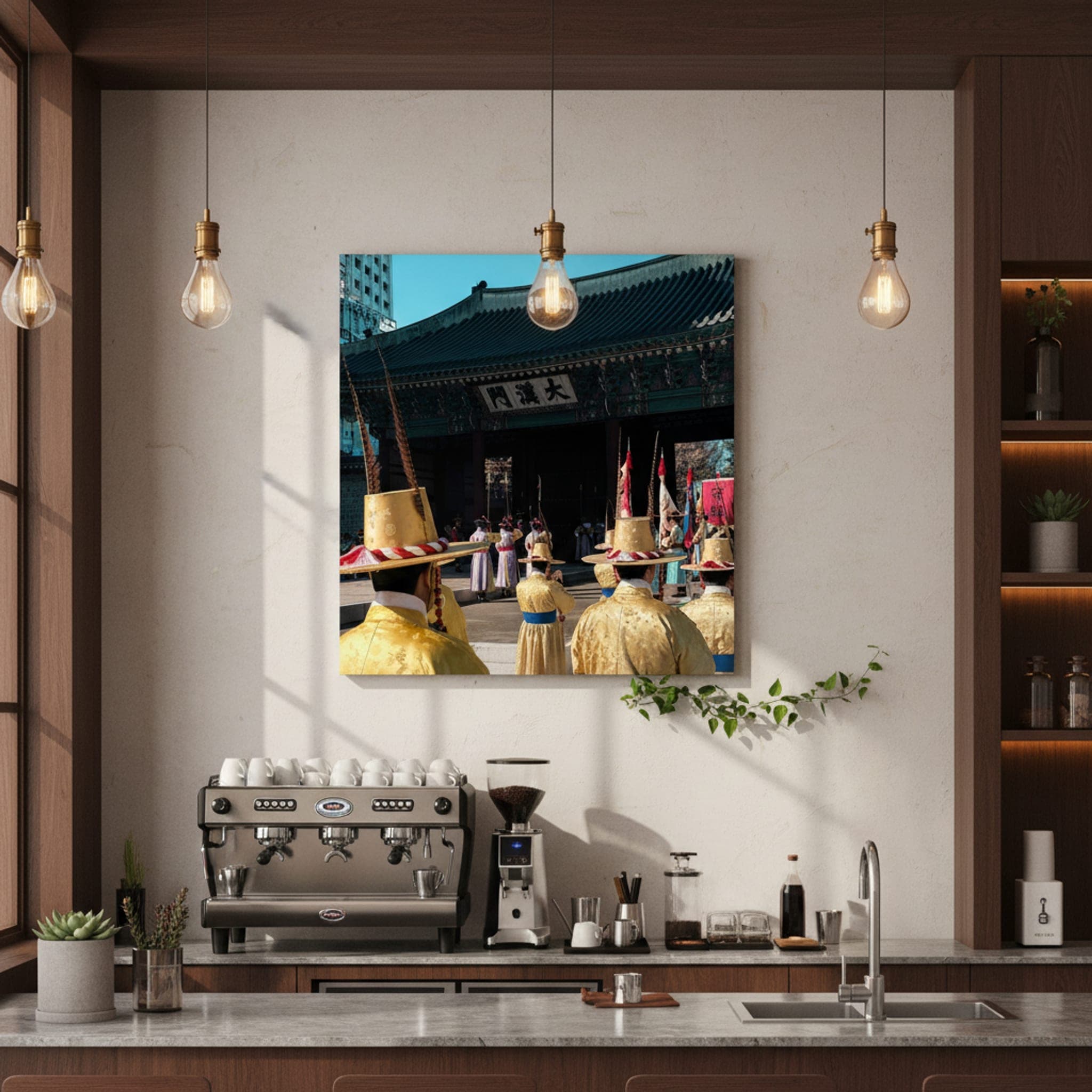 Golden Guards of Seoul shown as a canvas print in a styled interior, view 3 of 3