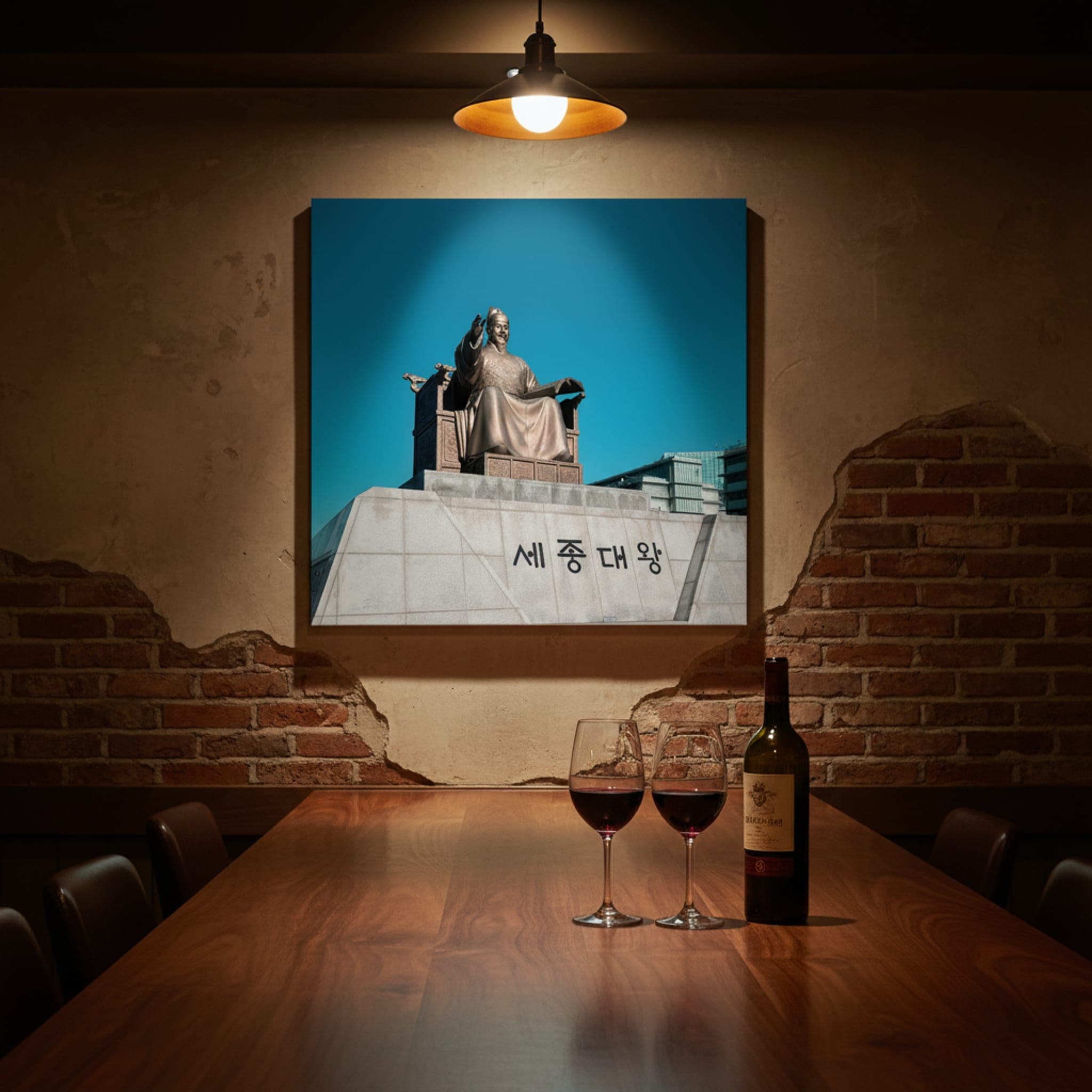 King Sejong's Wisdom shown as a canvas print in a styled interior, view 2 of 3