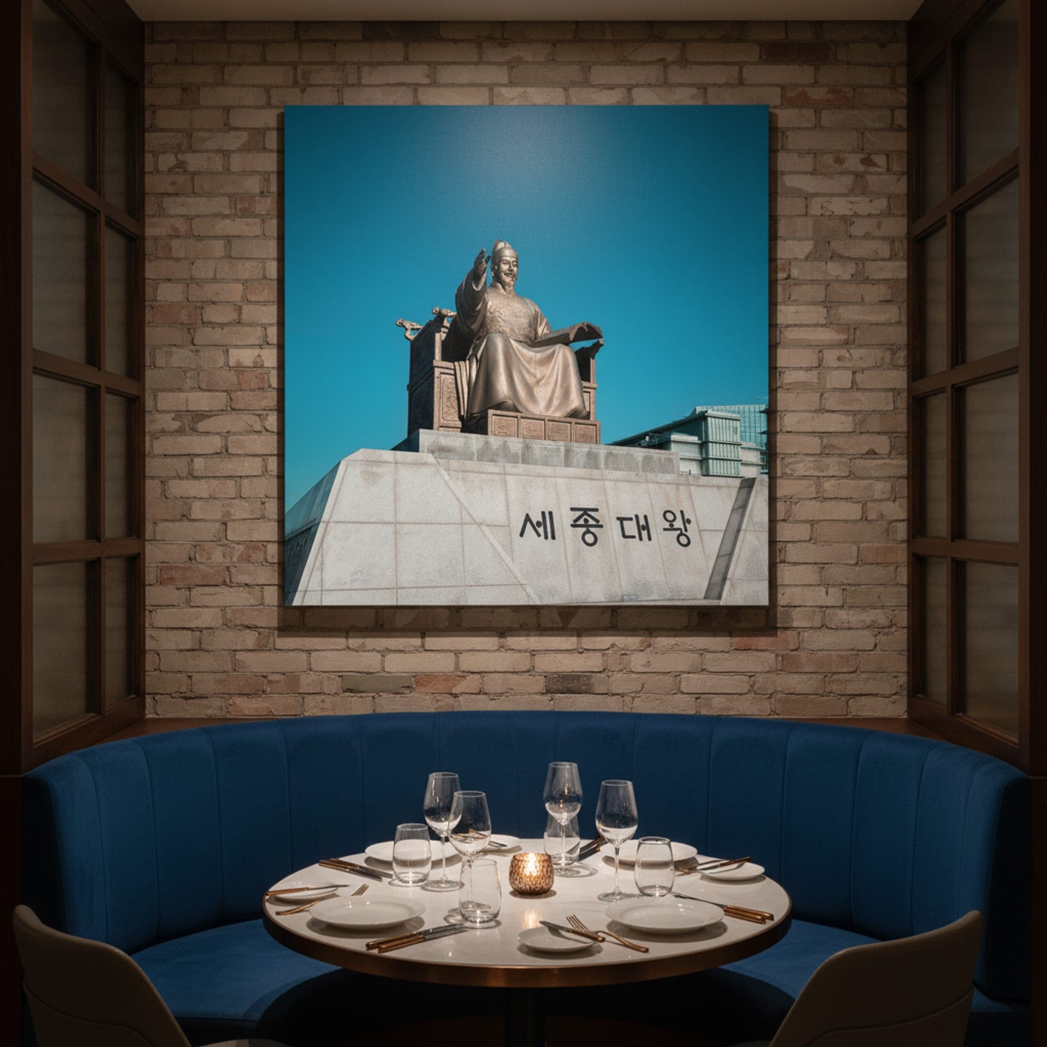 King Sejong's Wisdom shown as a canvas print in a styled interior, view 1 of 3