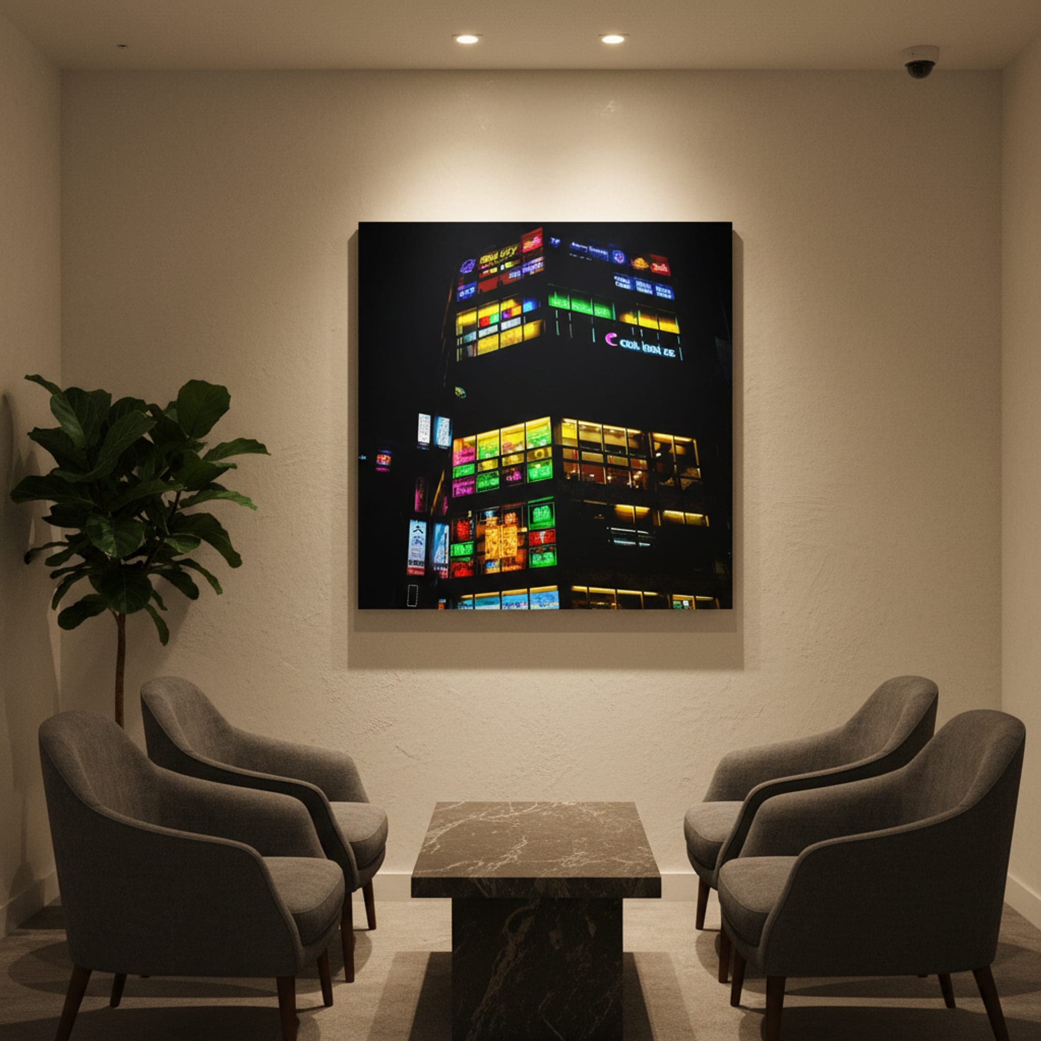 Seoul Neon Dreams shown as a canvas print in a styled interior, view 3 of 3