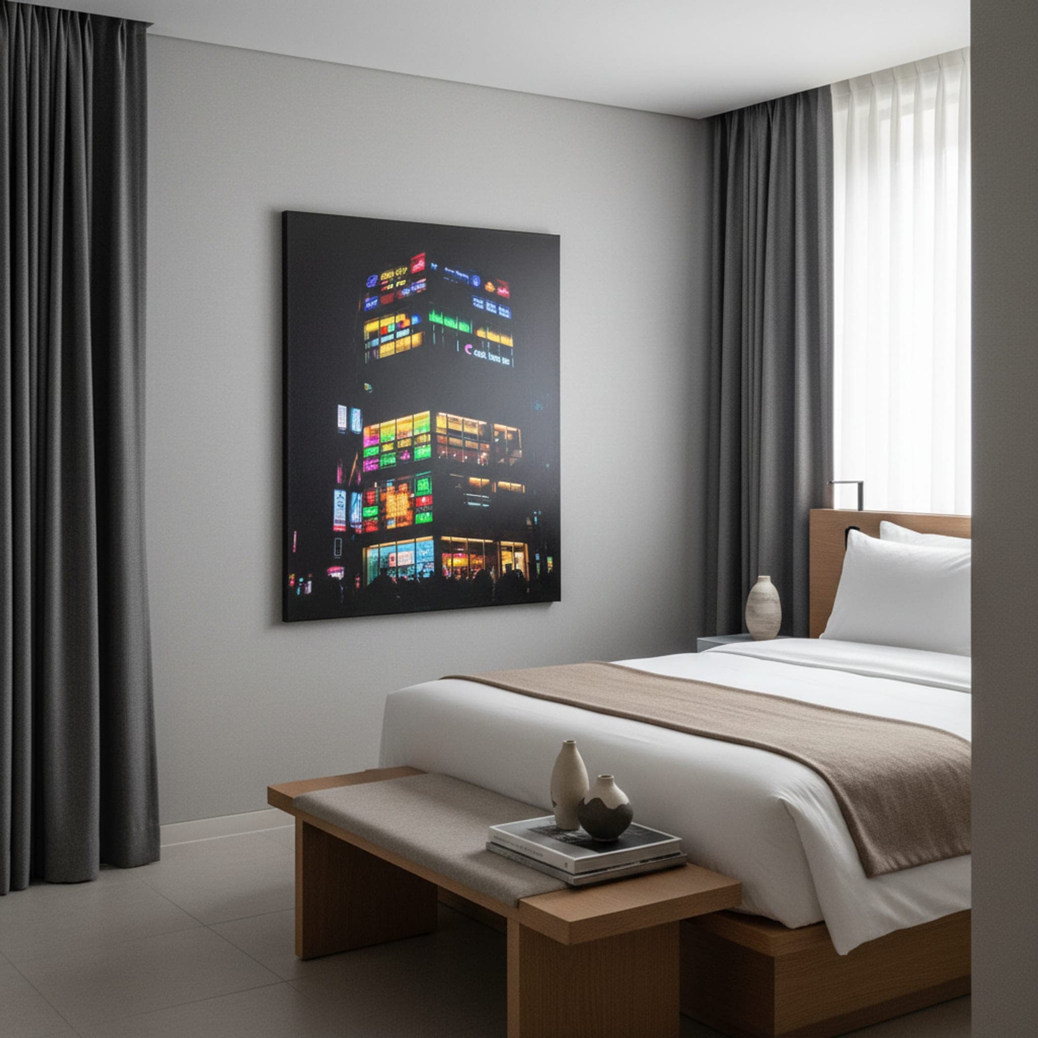 Seoul Neon Dreams shown as a canvas print in a styled interior, view 2 of 3