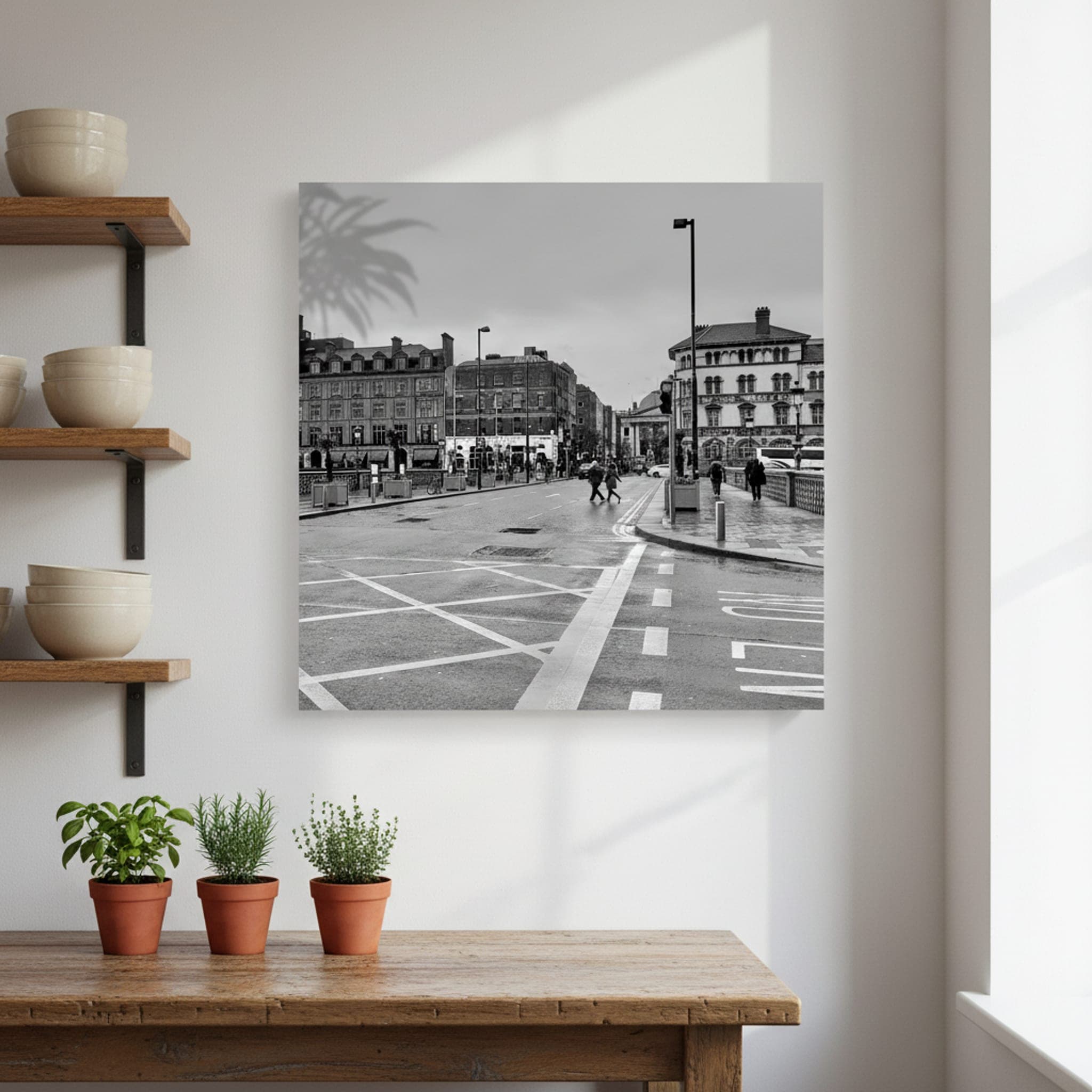 Dublin's Rainy Morning shown as a canvas print in a styled interior, view 2 of 3