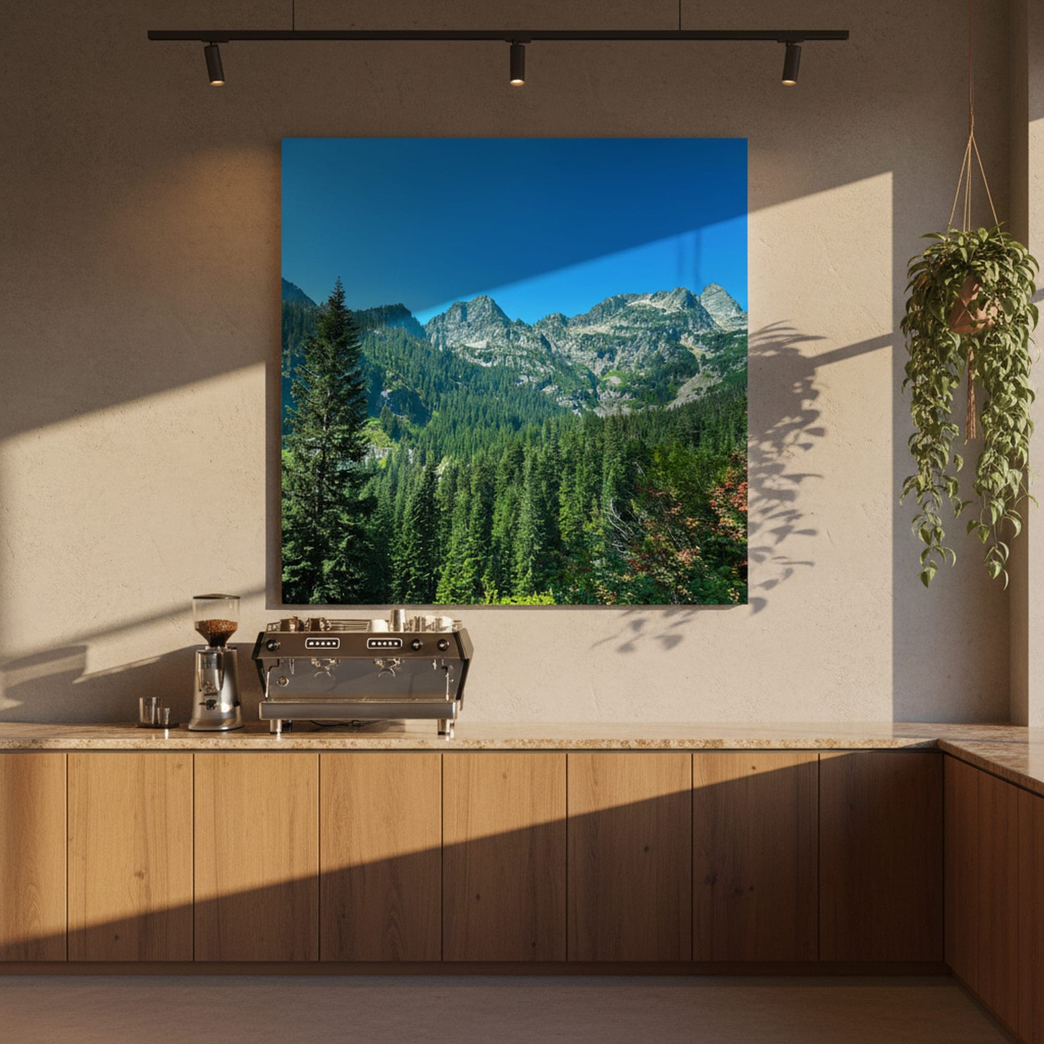 Cascade Peaks Verdant Forest shown as a canvas print in a styled interior, view 3 of 3