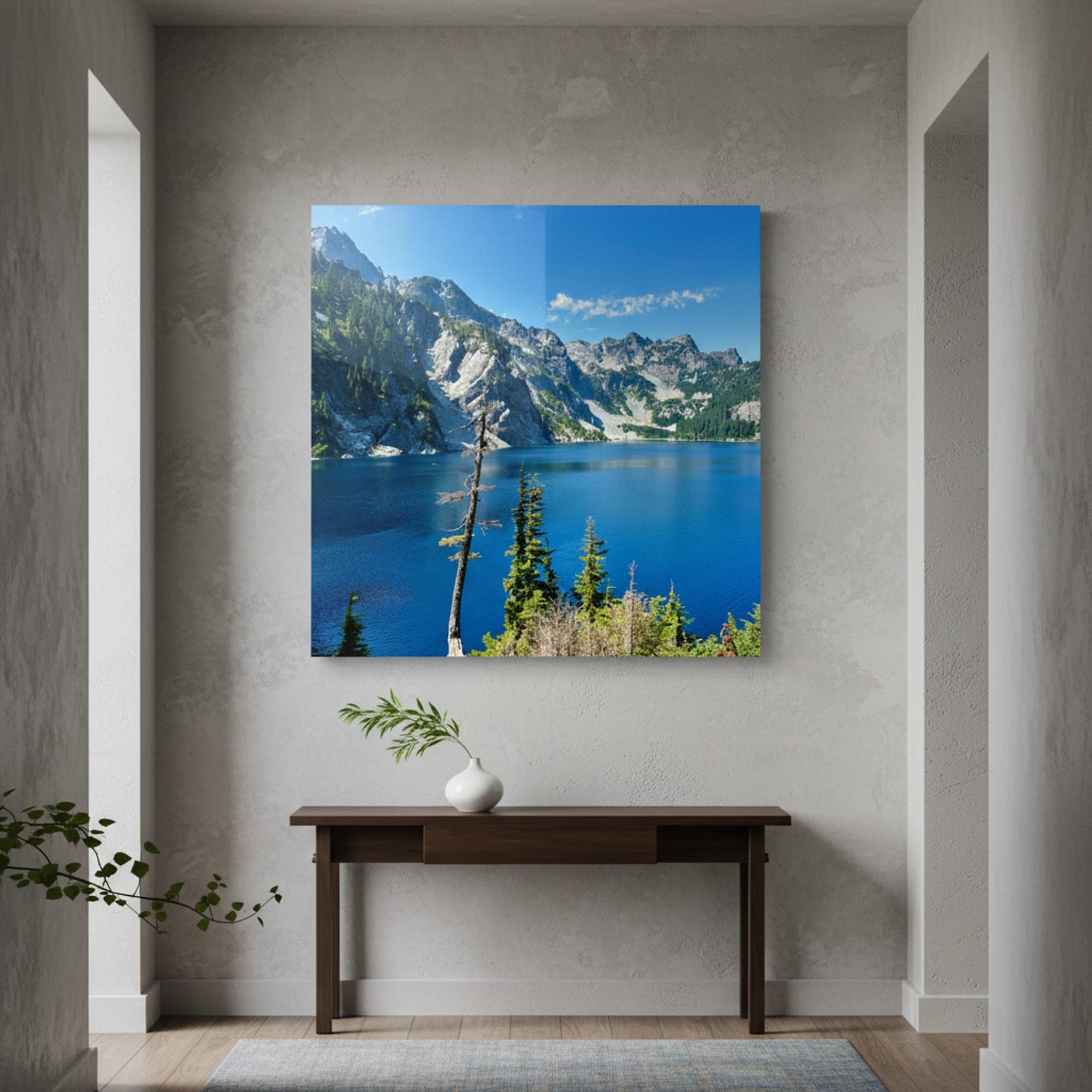 Azure Alpine Majesty shown as a canvas print in a styled interior, view 1 of 3