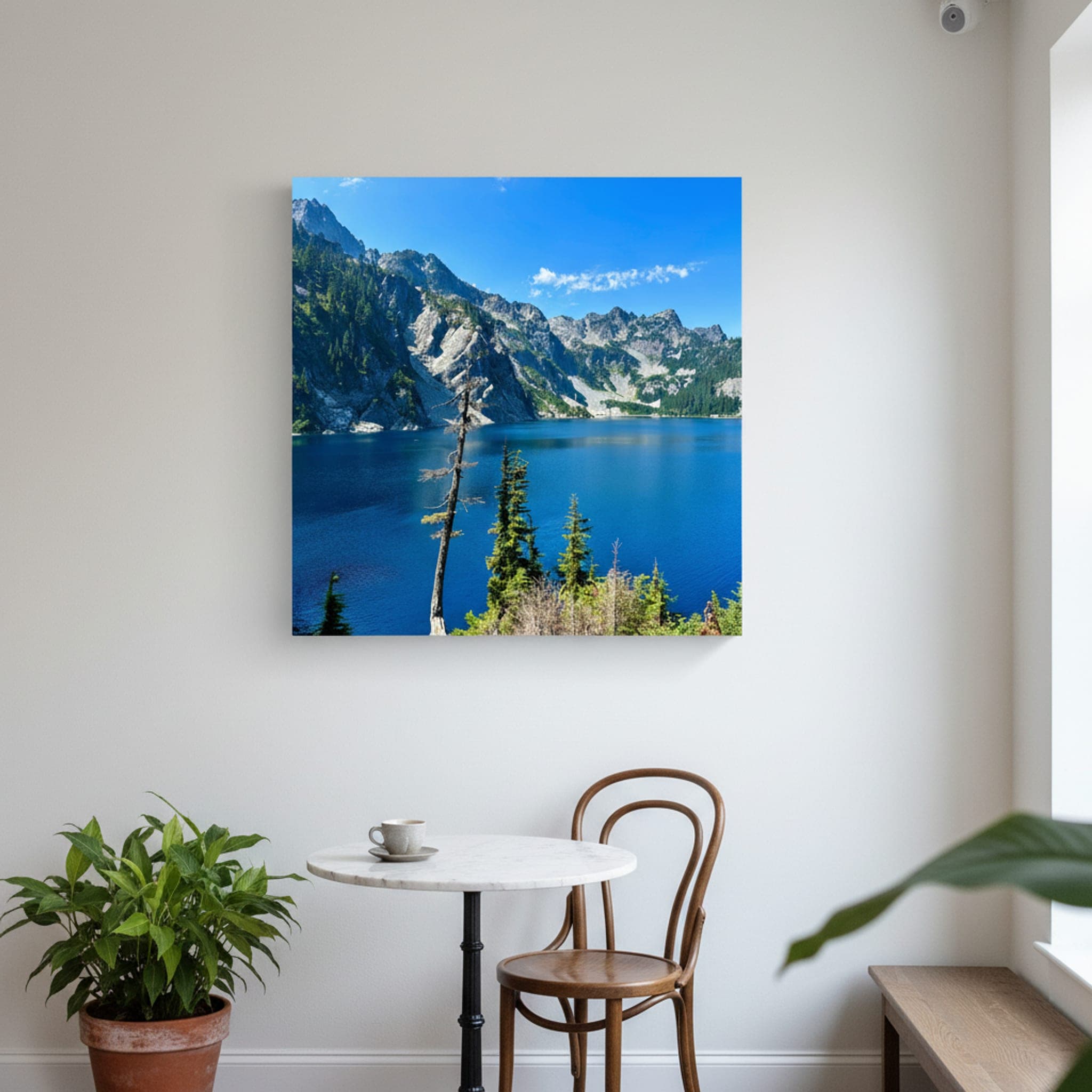 Azure Alpine Majesty shown as a canvas print in a styled interior, view 2 of 3