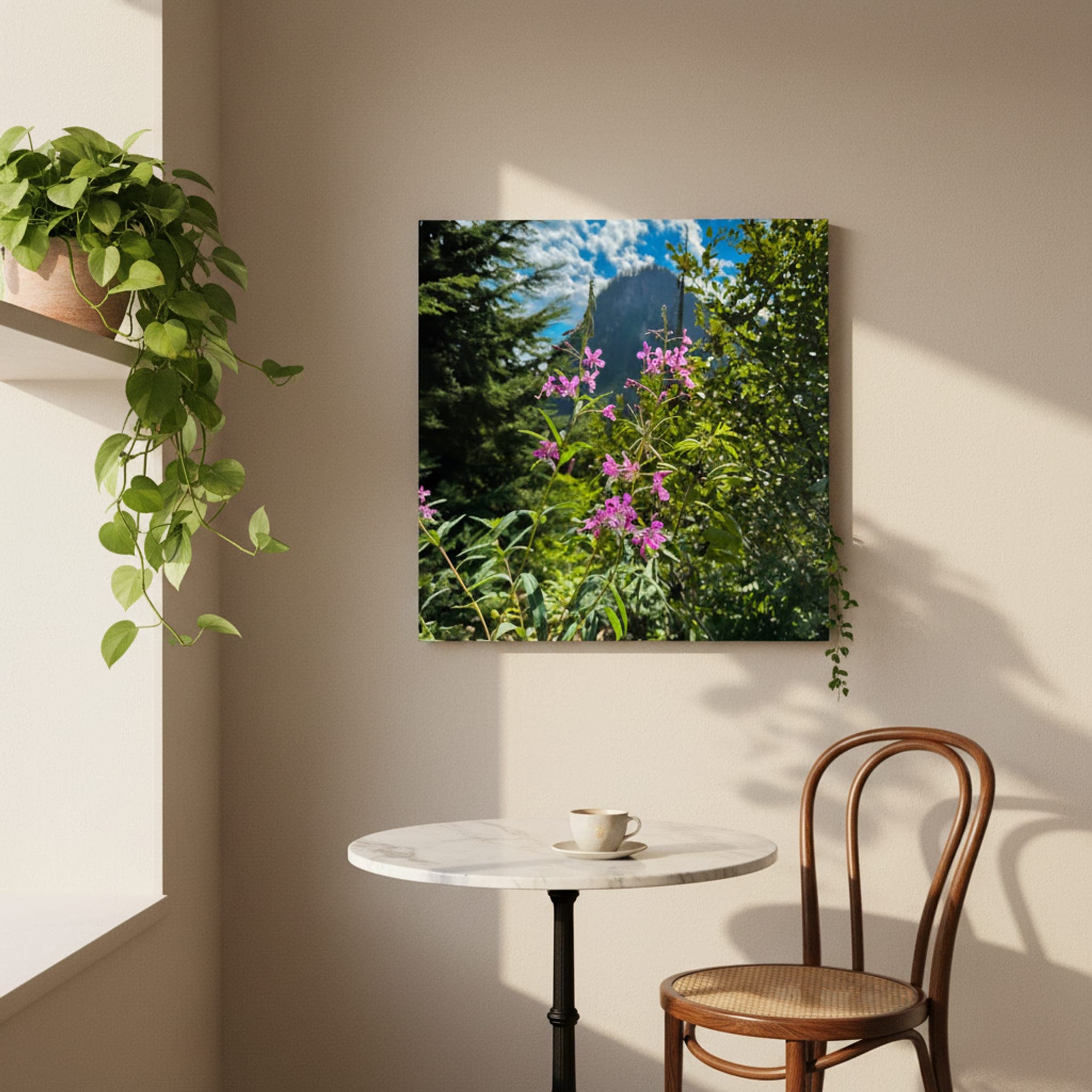 Wildflowers of Snoqualmie Pass shown as a canvas print in a styled interior, view 1 of 3