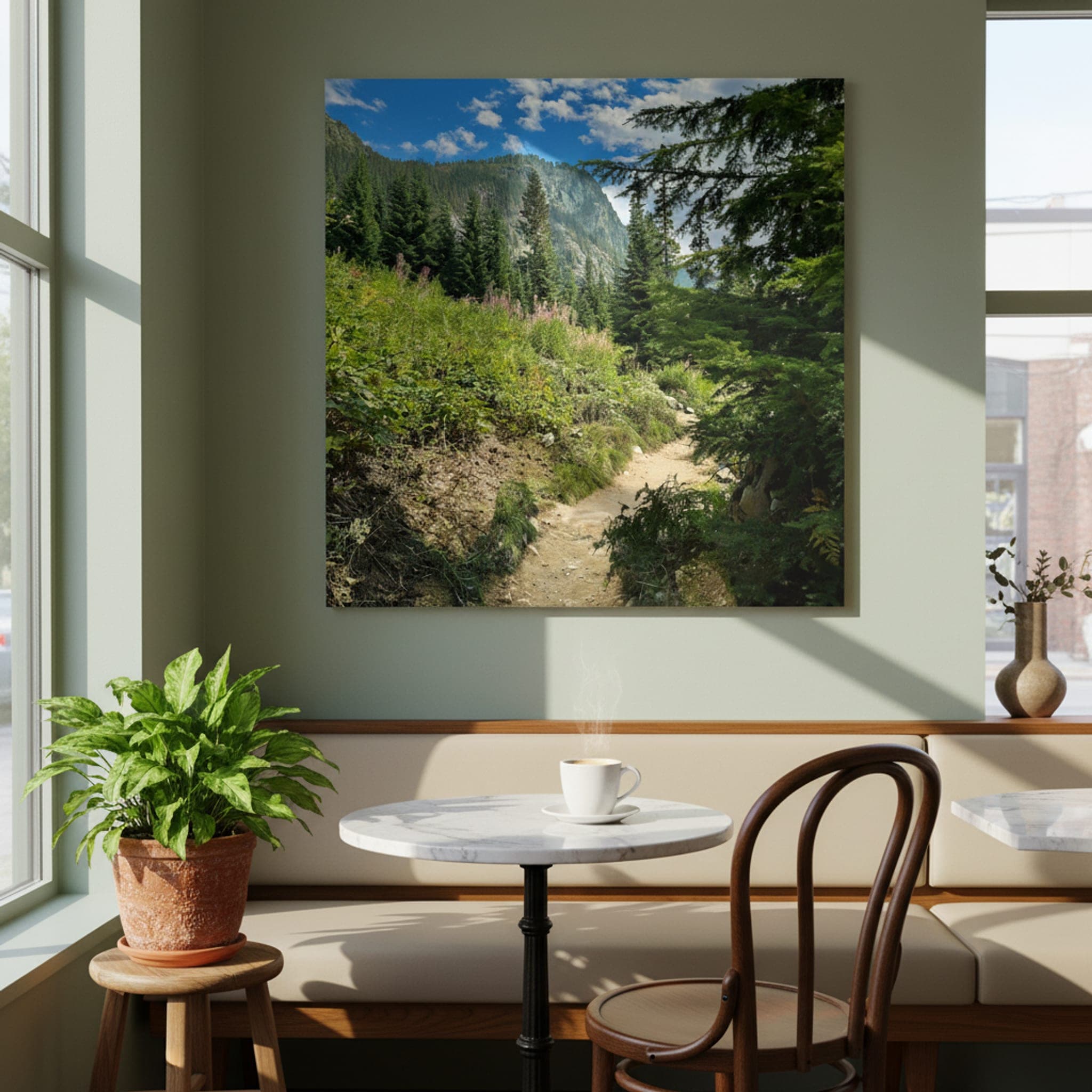 Forest Path to Peaks shown as a canvas print in a styled interior, view 3 of 3
