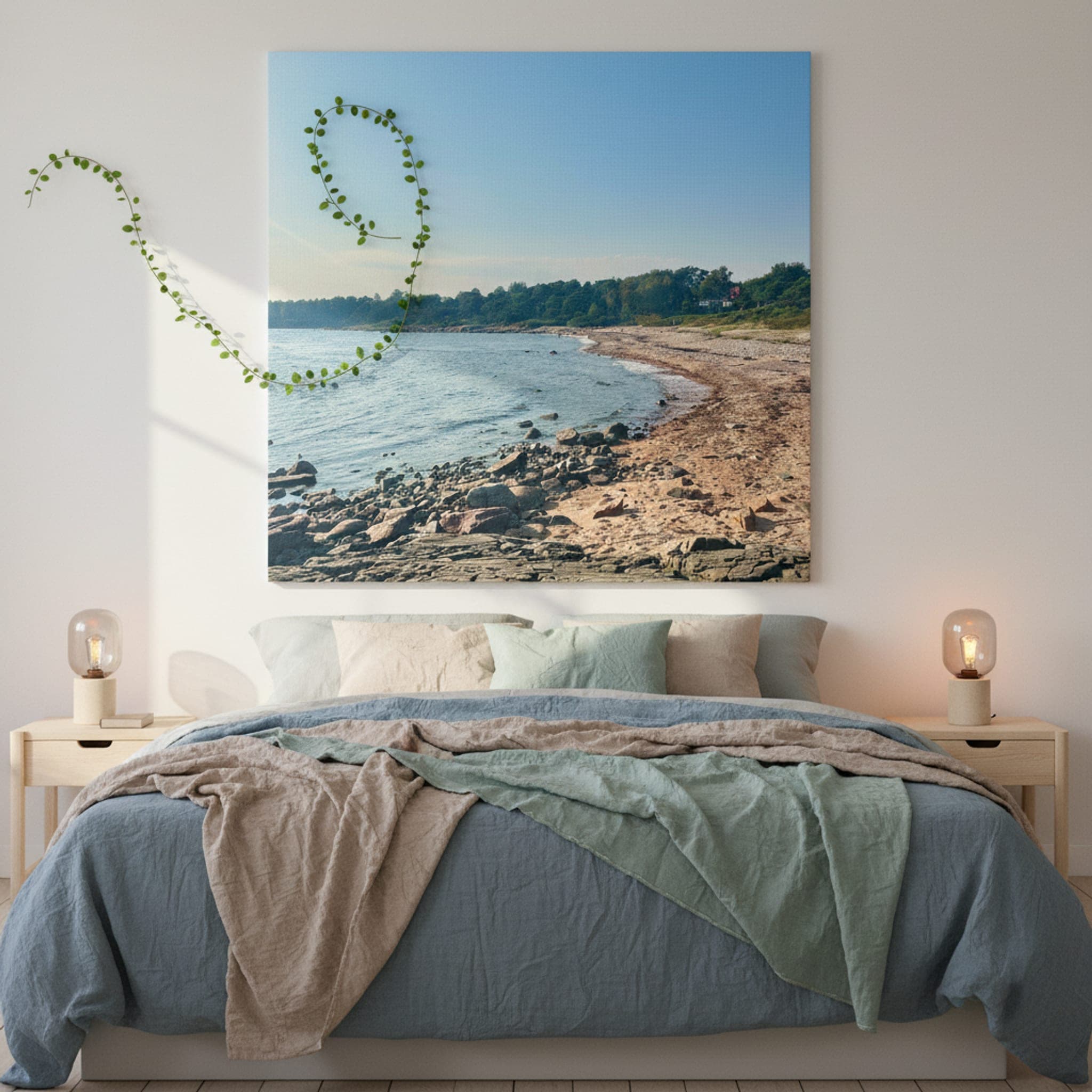 Halmstad Coastal Serenity shown as a canvas print in a styled interior, view 2 of 3