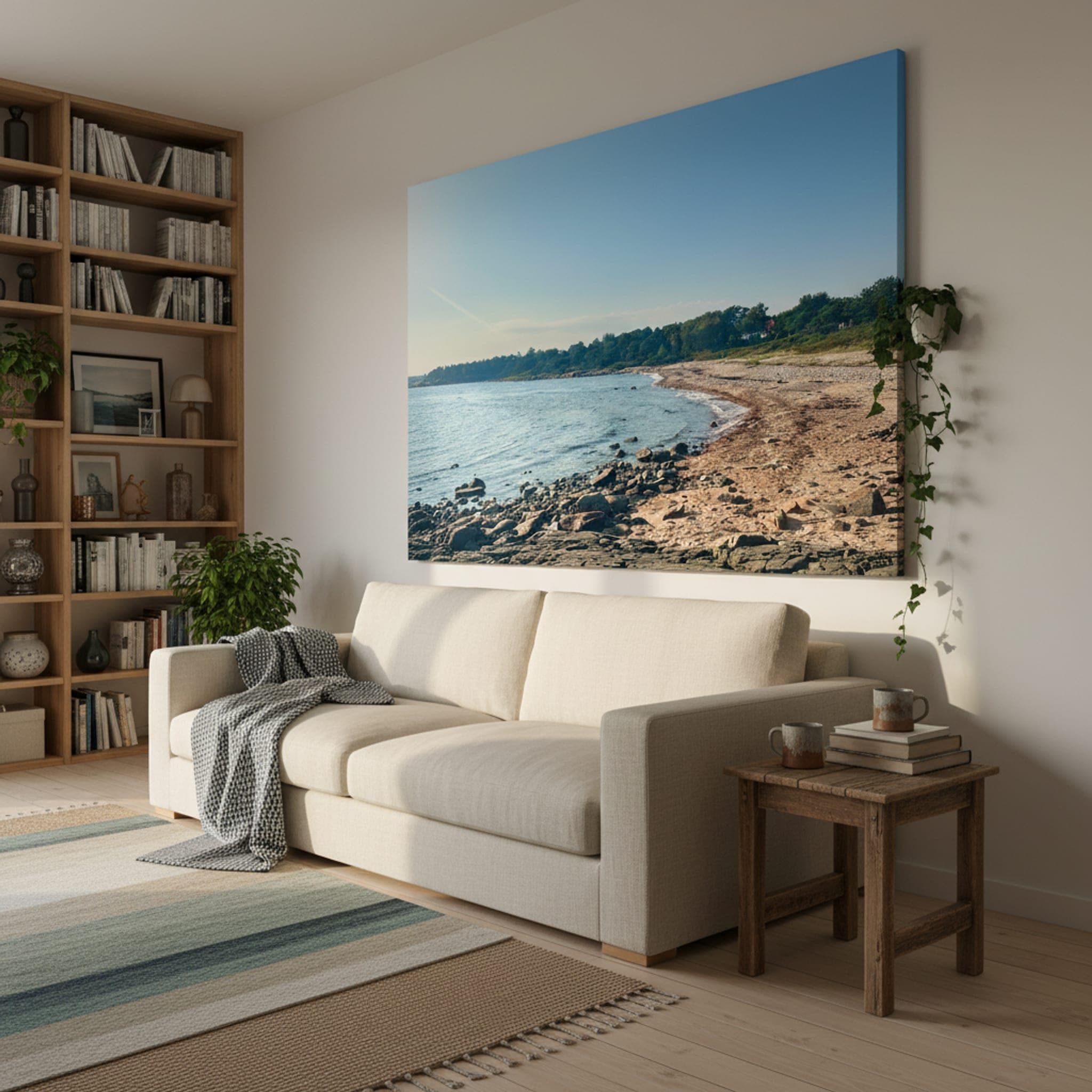 Halmstad Coastal Serenity shown as a canvas print in a styled interior, view 1 of 3