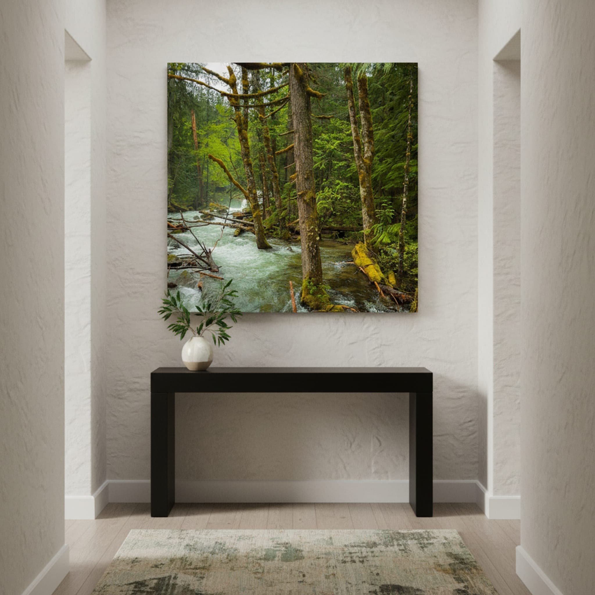 Emerald River's Embrace shown as a canvas print in a styled interior, view 2 of 3