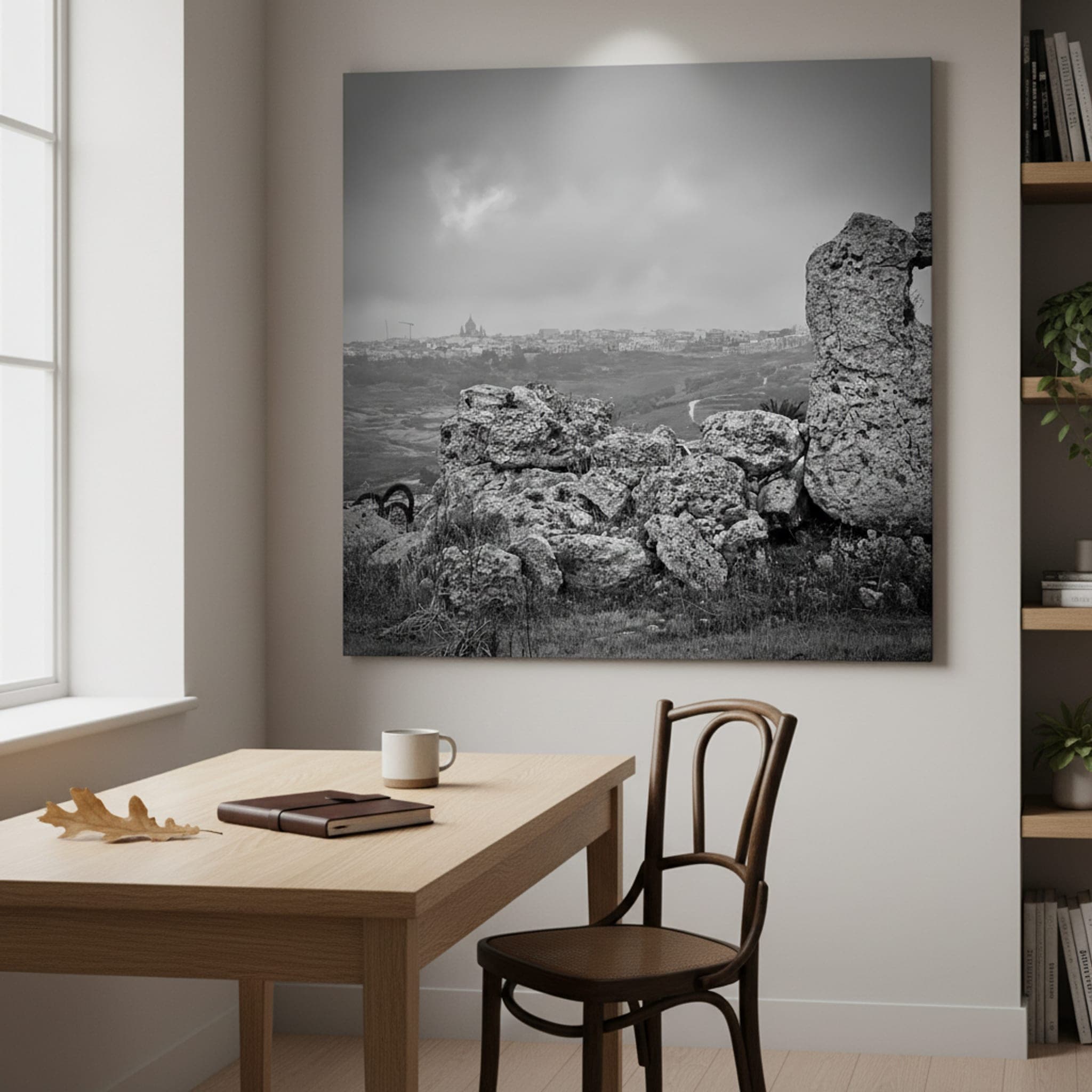Maltese Stone Whispers shown as a canvas print in a styled interior, view 3 of 3