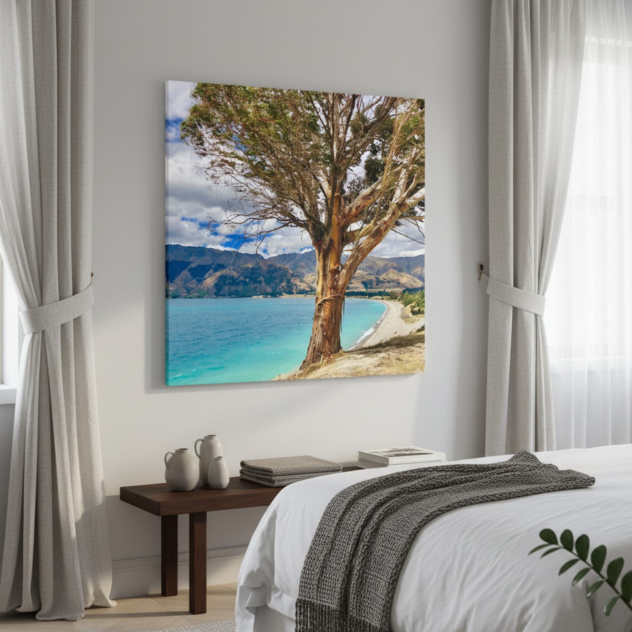 Hāwea's Windswept Sentinel shown as a canvas print in a styled interior, view 1 of 3