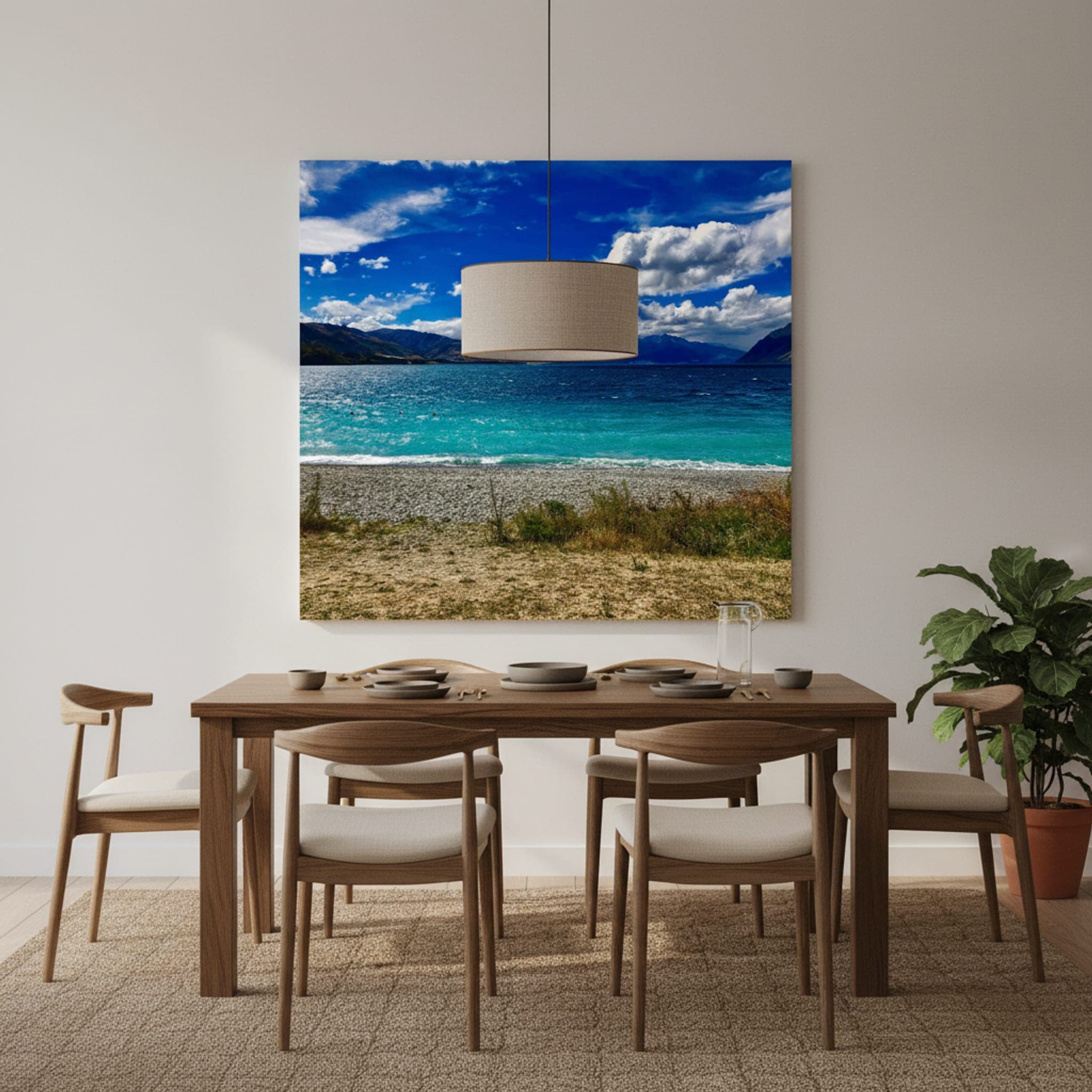 Turquoise Ripples, Southern Alps shown as a canvas print in a styled interior, view 3 of 3