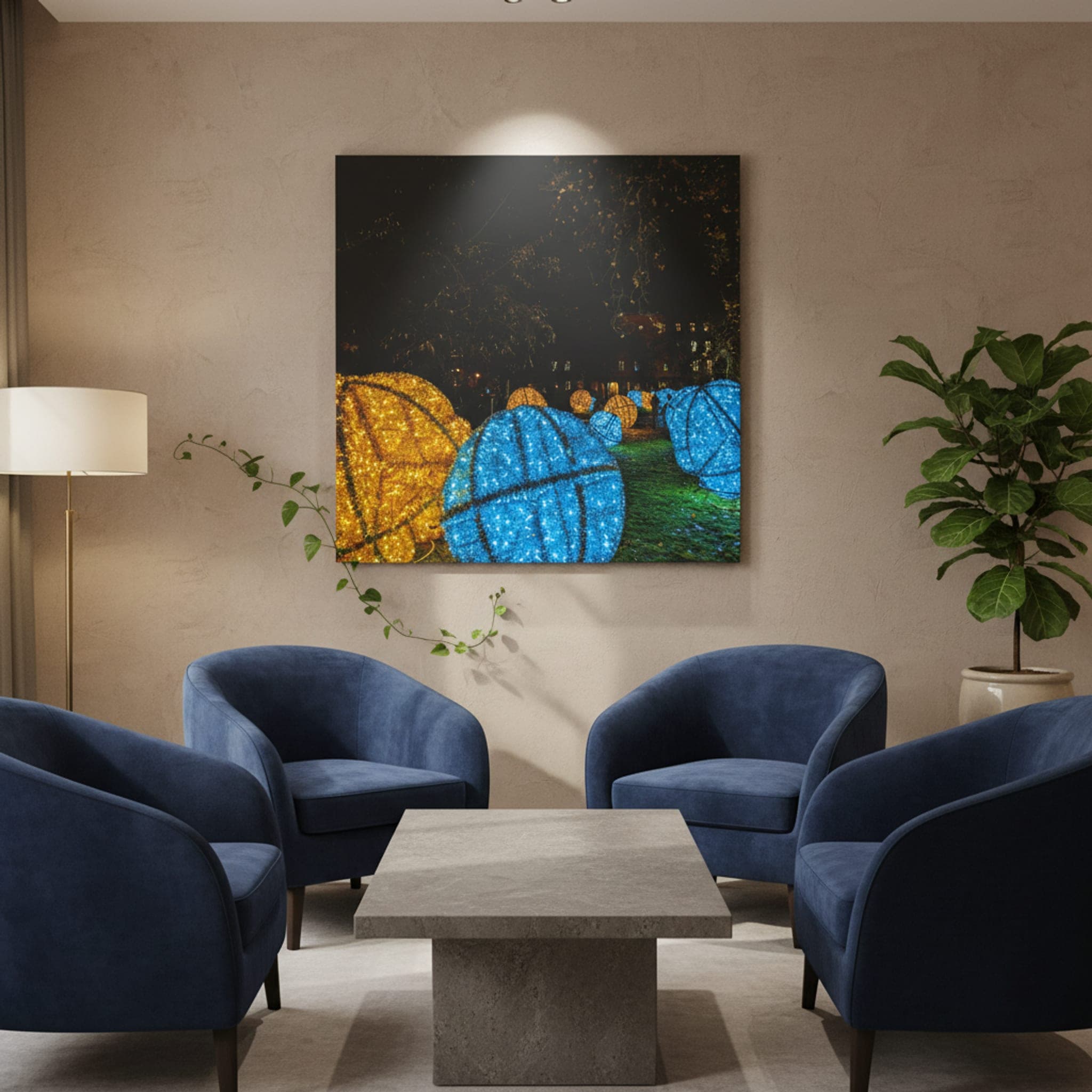 Wrocław's Winter Glow shown as a canvas print in a styled interior, view 1 of 3