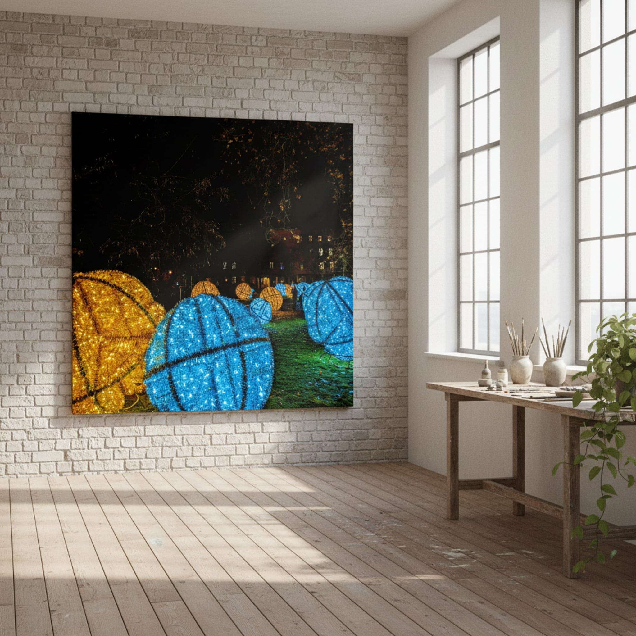 Wrocław's Winter Glow shown as a canvas print in a styled interior, view 2 of 3