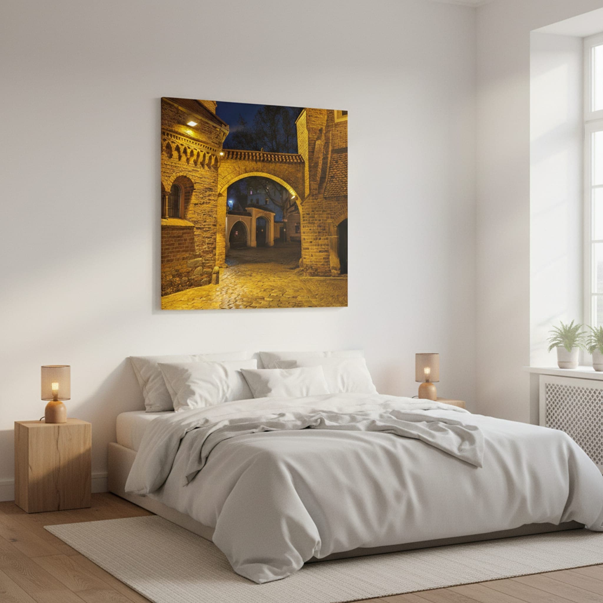Wrocław's Whispering Archway shown as a canvas print in a styled interior, view 1 of 3
