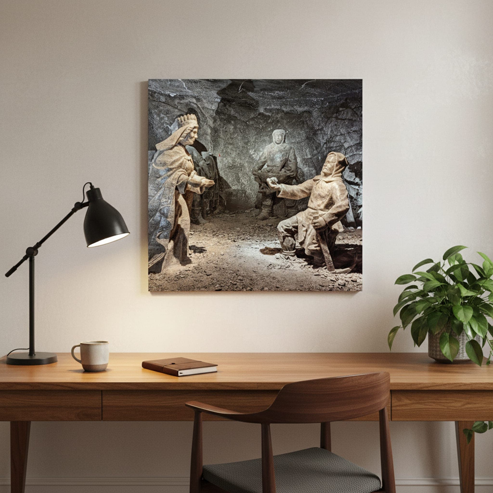 Salt Mine Figures shown as a canvas print in a styled interior, view 1 of 3