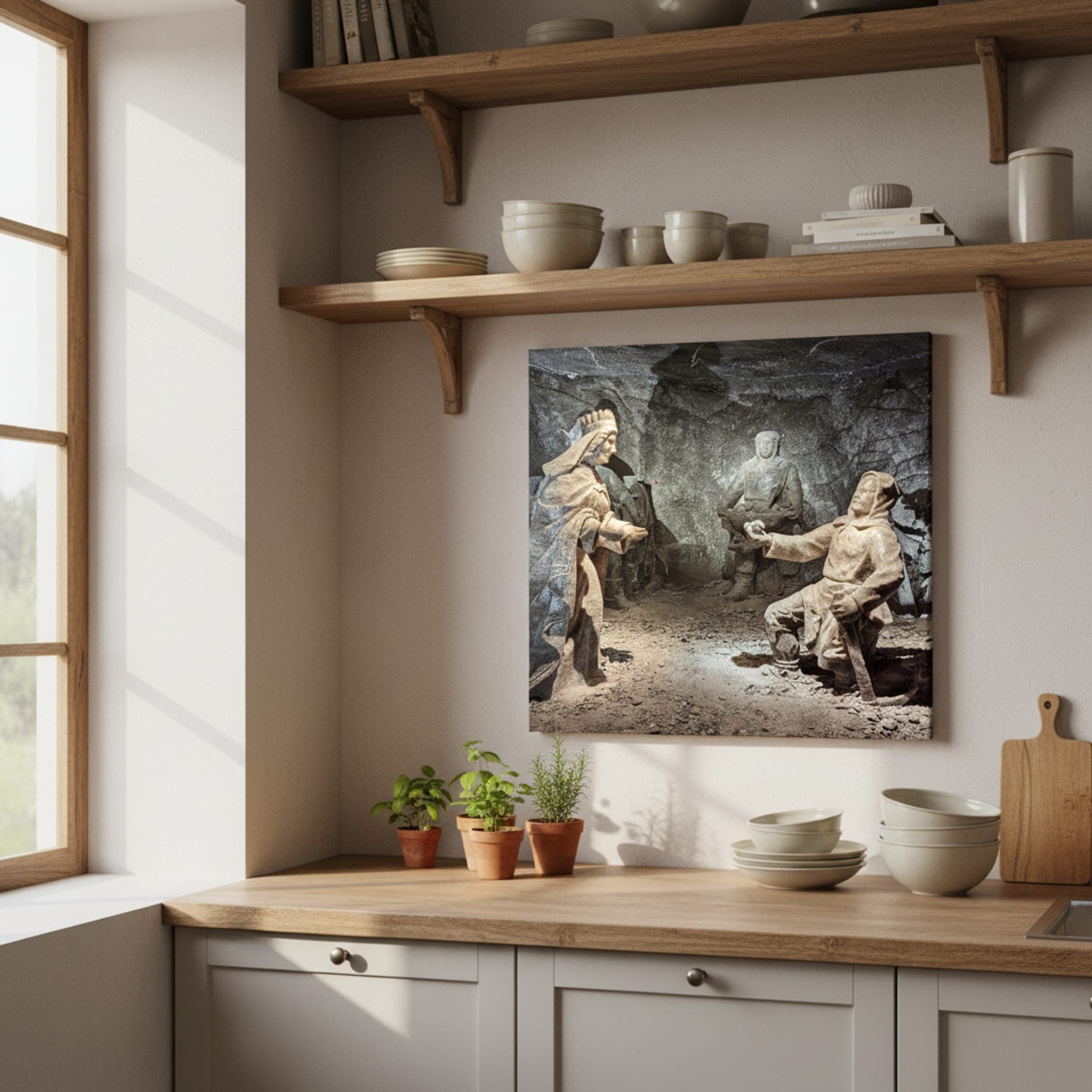 Salt Mine Figures shown as a canvas print in a styled interior, view 3 of 3