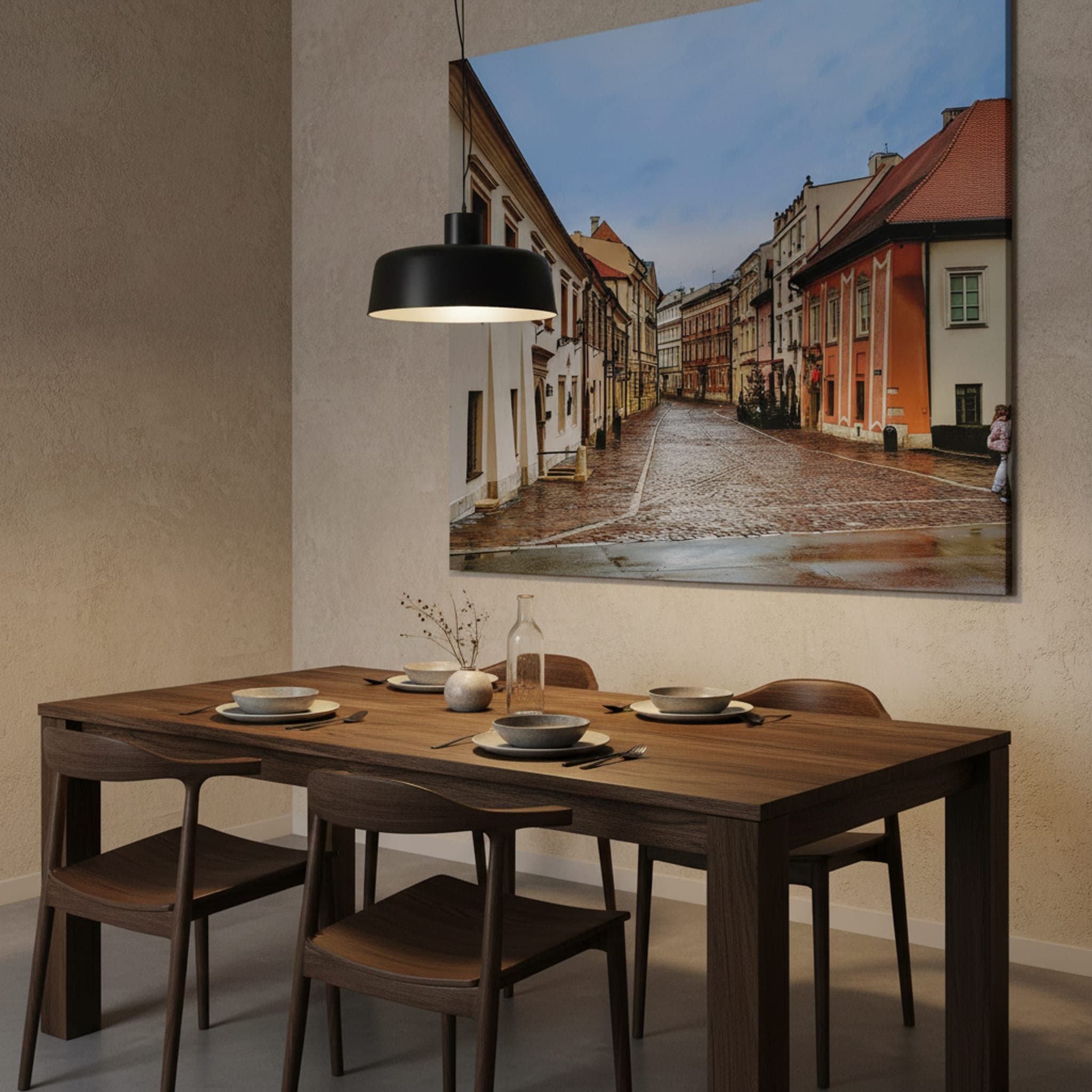Krakow's Quiet Lane shown as a canvas print in a styled interior, view 3 of 3