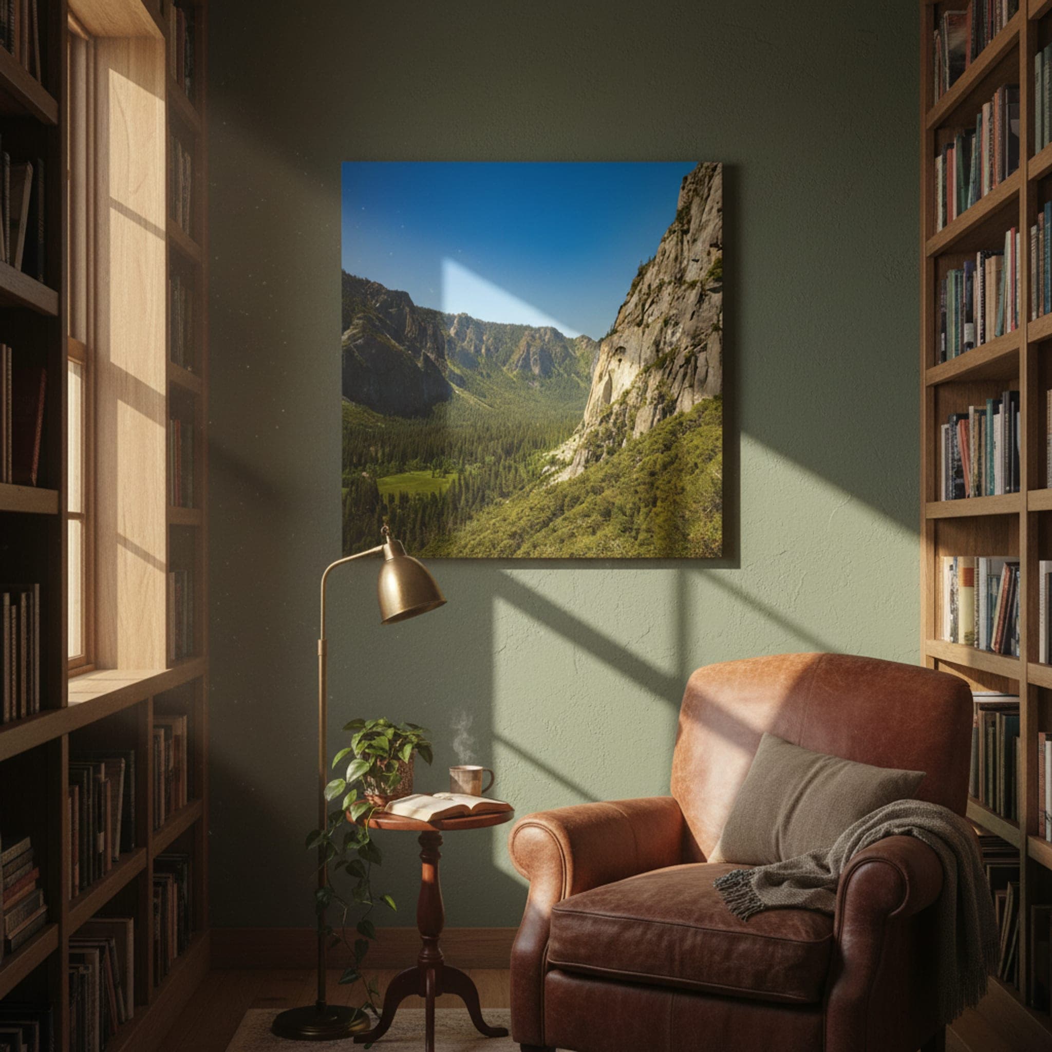 Yosemite Valley's Granite Embrace shown as a canvas print in a styled interior, view 3 of 3