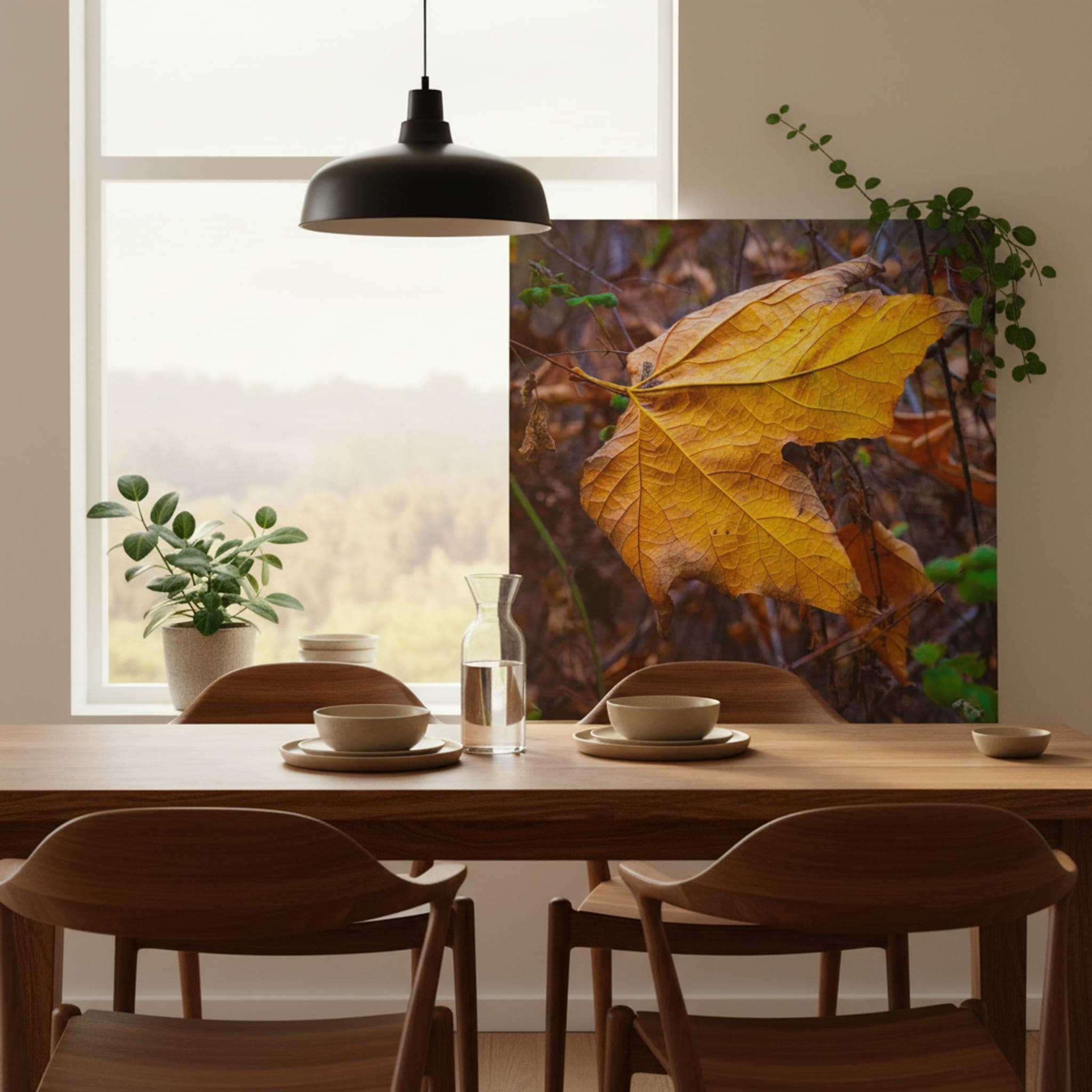 Autumn's Golden Veins shown as a canvas print in a styled interior, view 2 of 3