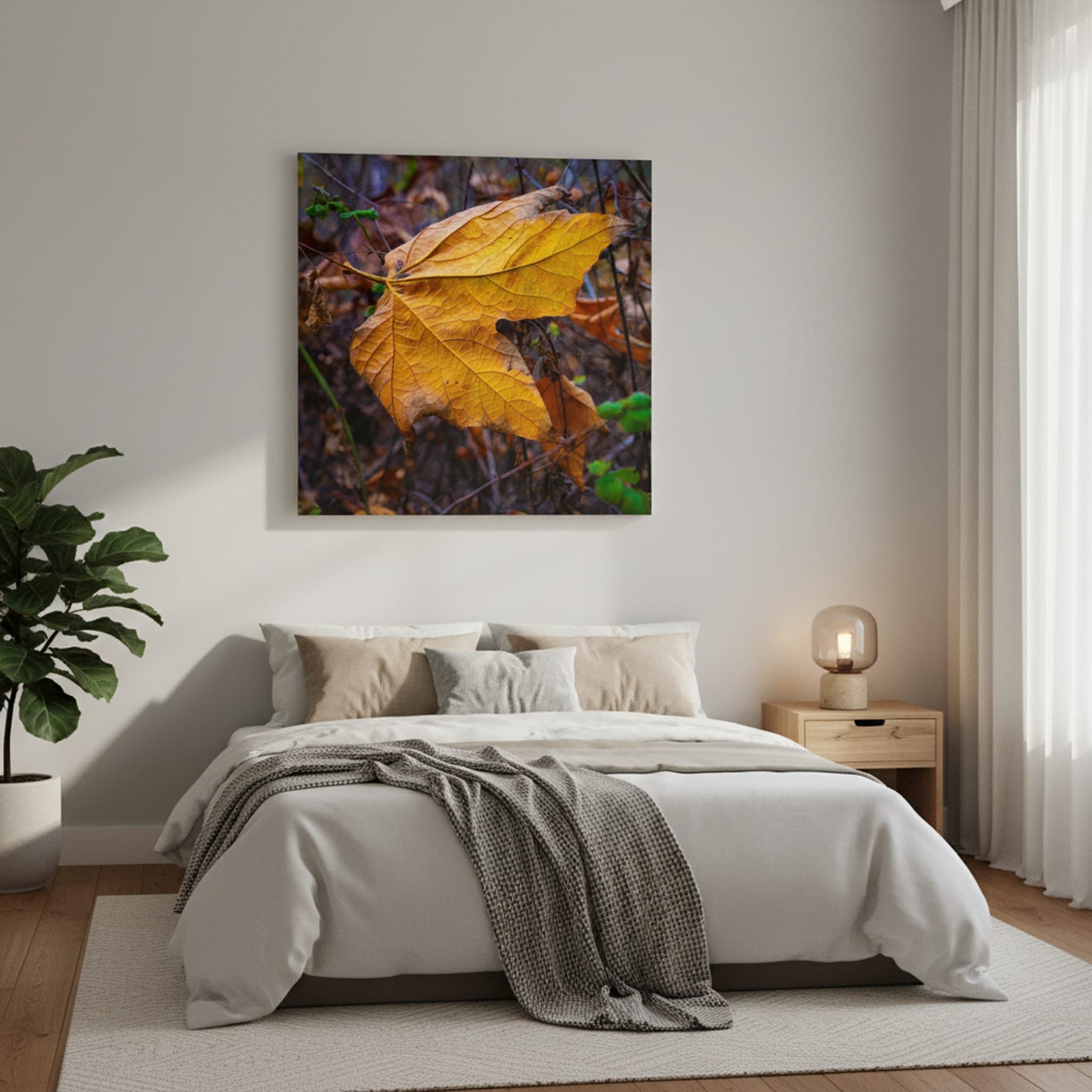 Autumn's Golden Veins shown as a canvas print in a styled interior, view 1 of 3