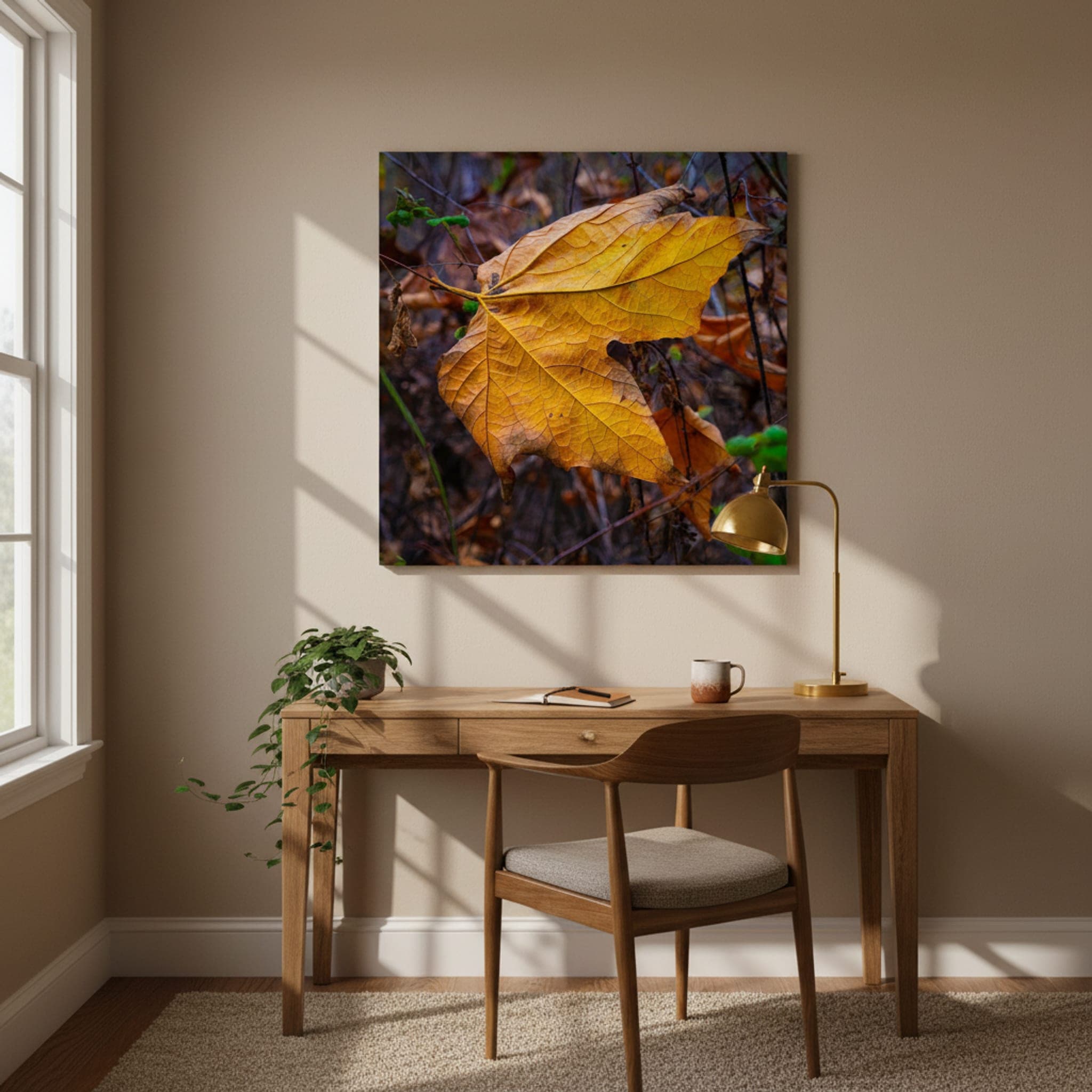 Autumn's Golden Veins shown as a canvas print in a styled interior, view 3 of 3